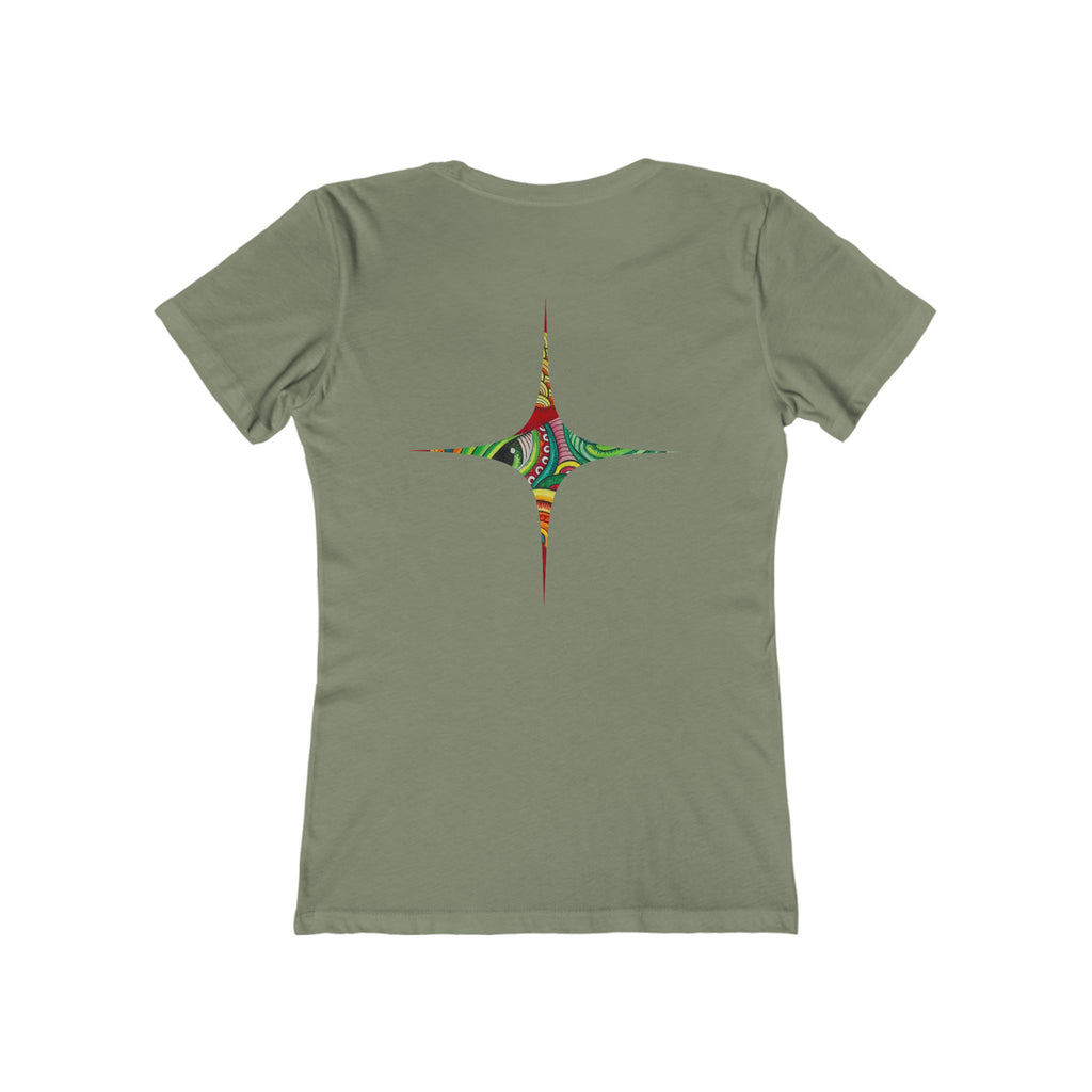 Women's Boyfriend Tee — Colorful Starburst Mandala Graphic #g8643