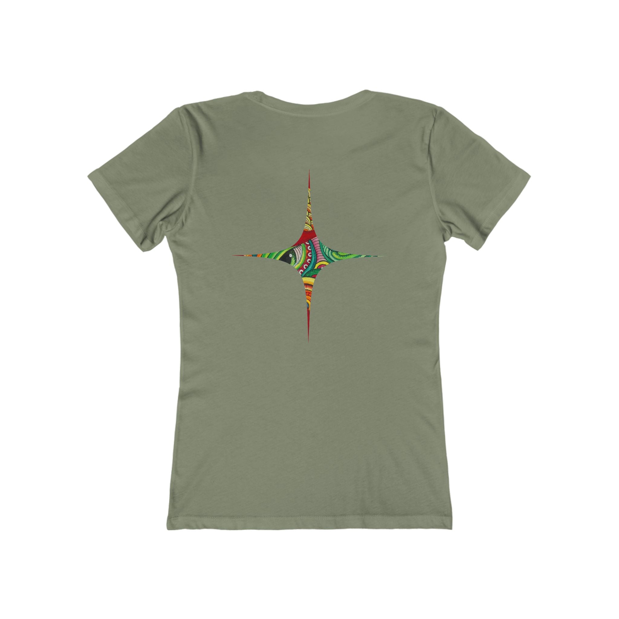 Women's Boyfriend Tee — Colorful Starburst Mandala Graphic #g8643