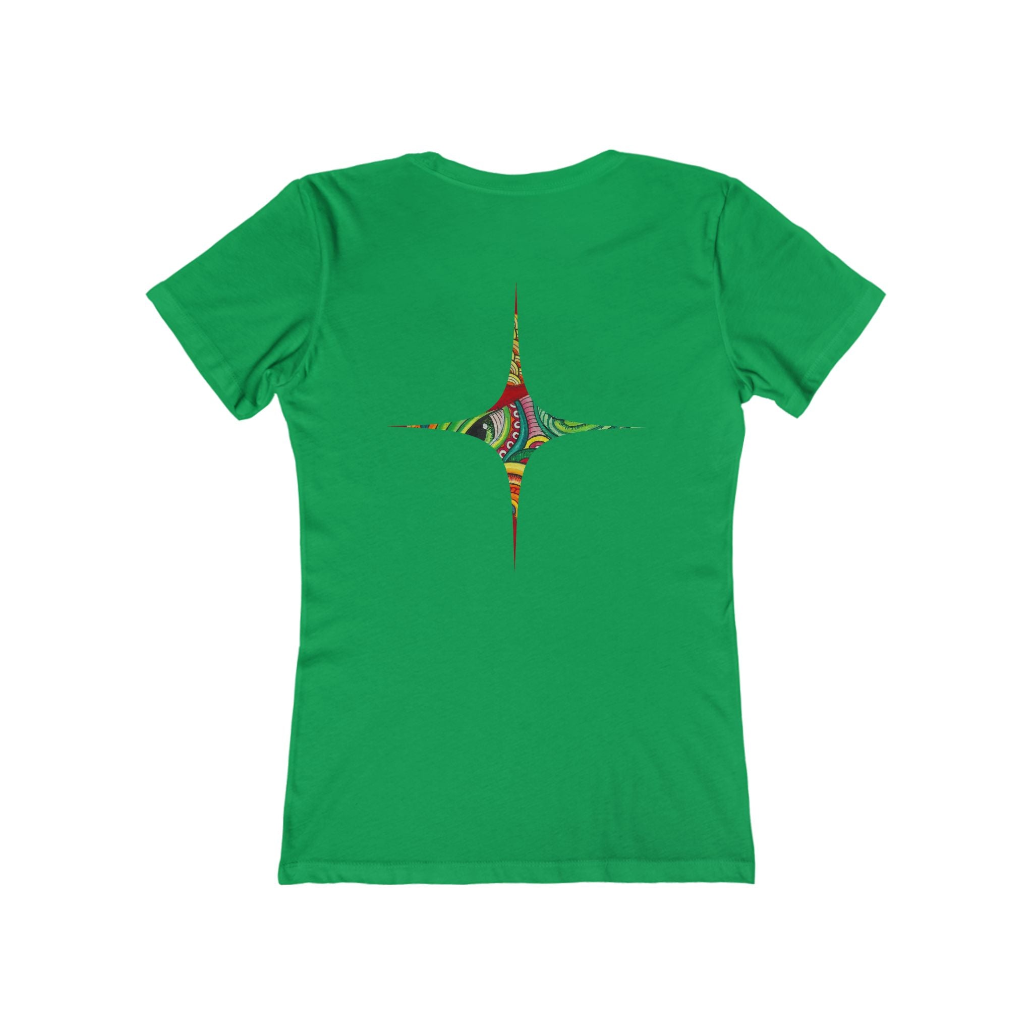 Women's Boyfriend Tee — Colorful Starburst Mandala Graphic #g8643