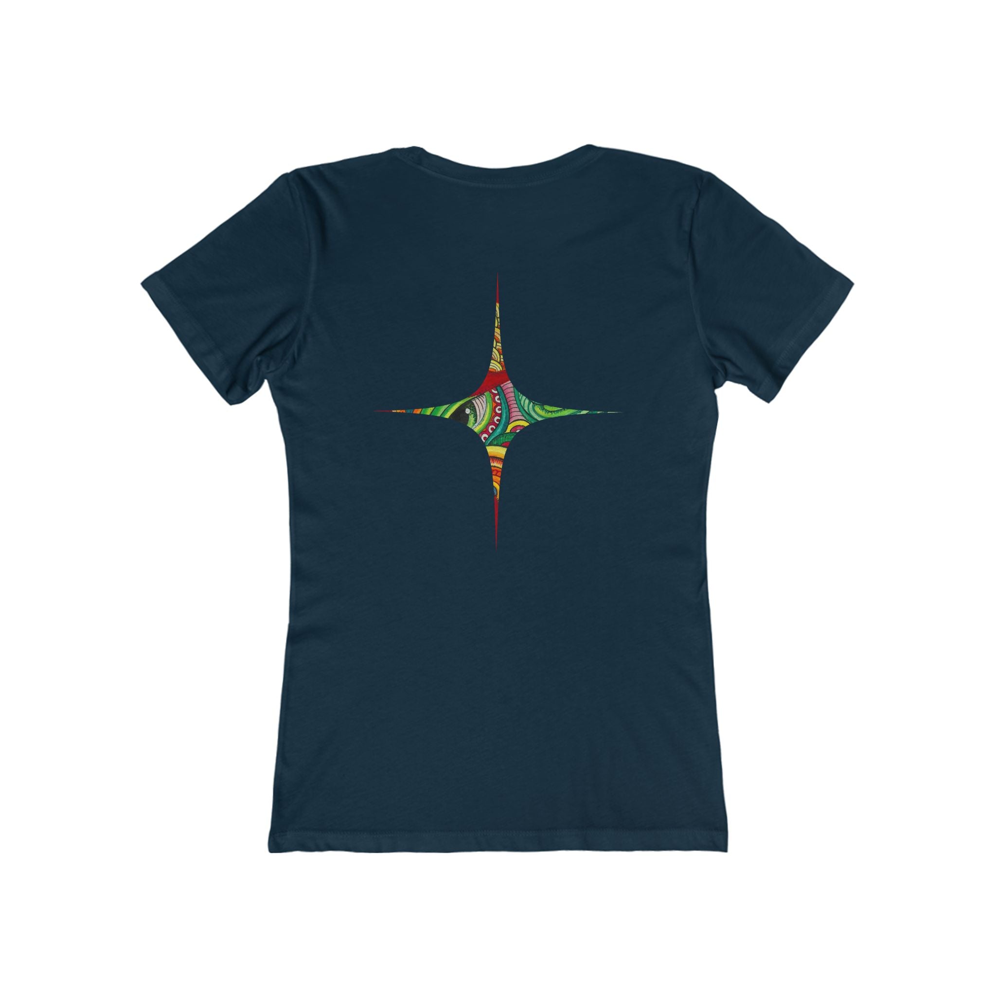 Women's Boyfriend Tee — Colorful Starburst Mandala Graphic #g8643