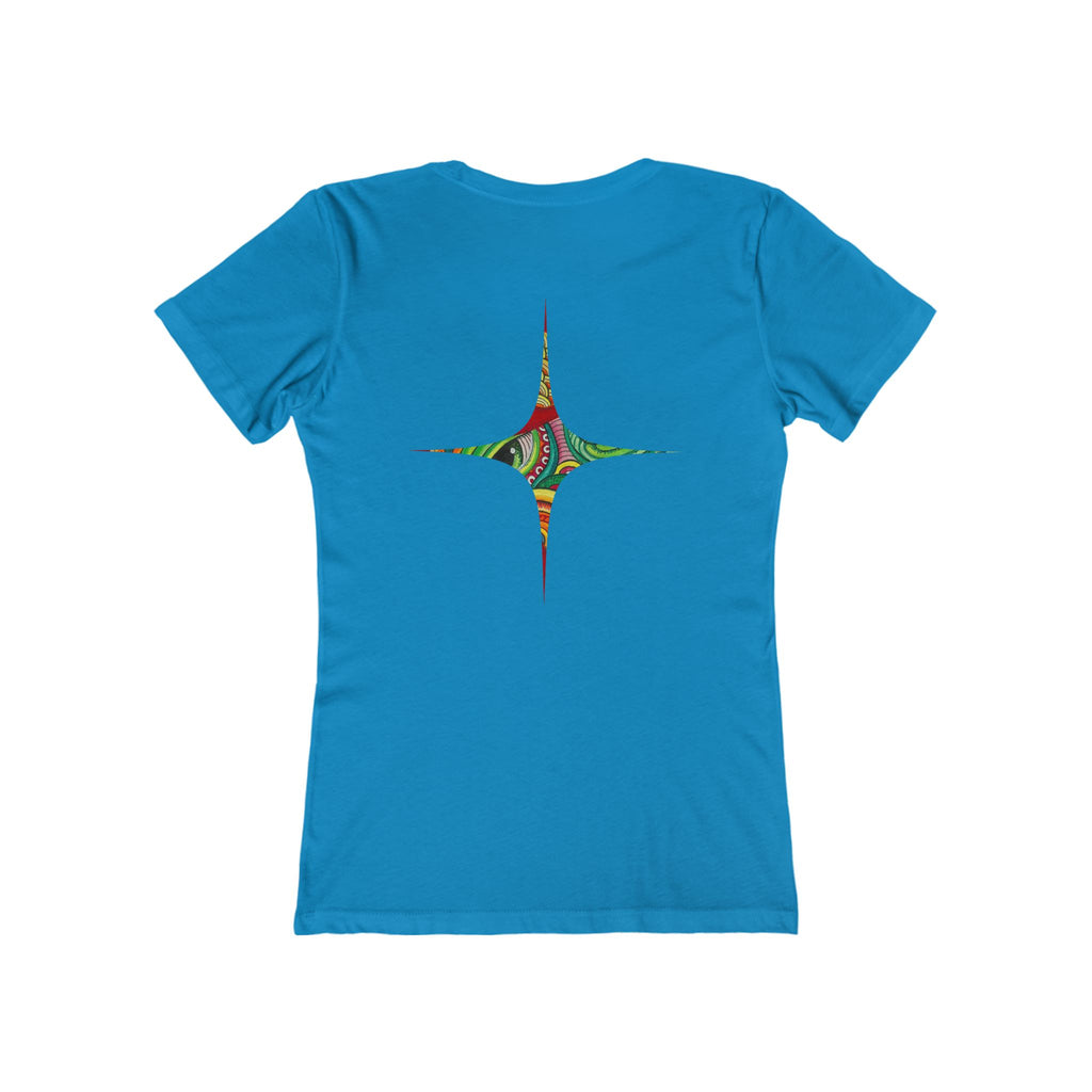 Women's Boyfriend Tee — Colorful Starburst Mandala Graphic #g8643