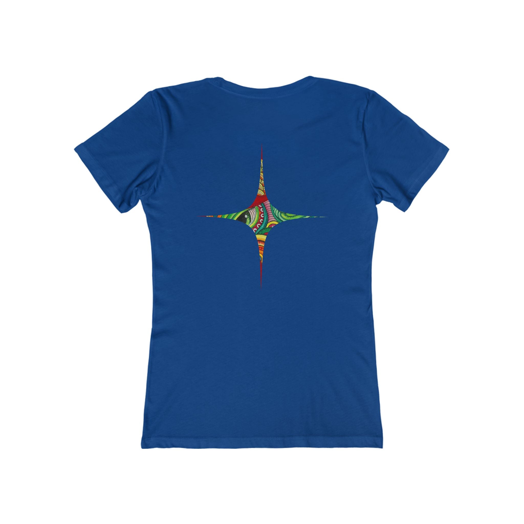 Women's Boyfriend Tee — Colorful Starburst Mandala Graphic #g8643
