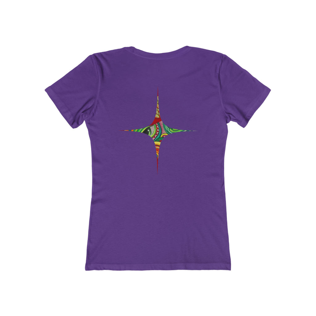 Women's Boyfriend Tee — Colorful Starburst Mandala Graphic #g8643