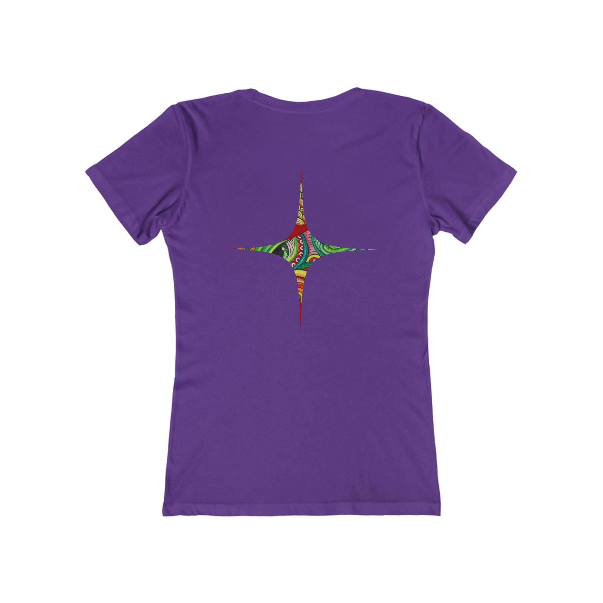 Women's Boyfriend Tee — Colorful Starburst Mandala Graphic #g8643