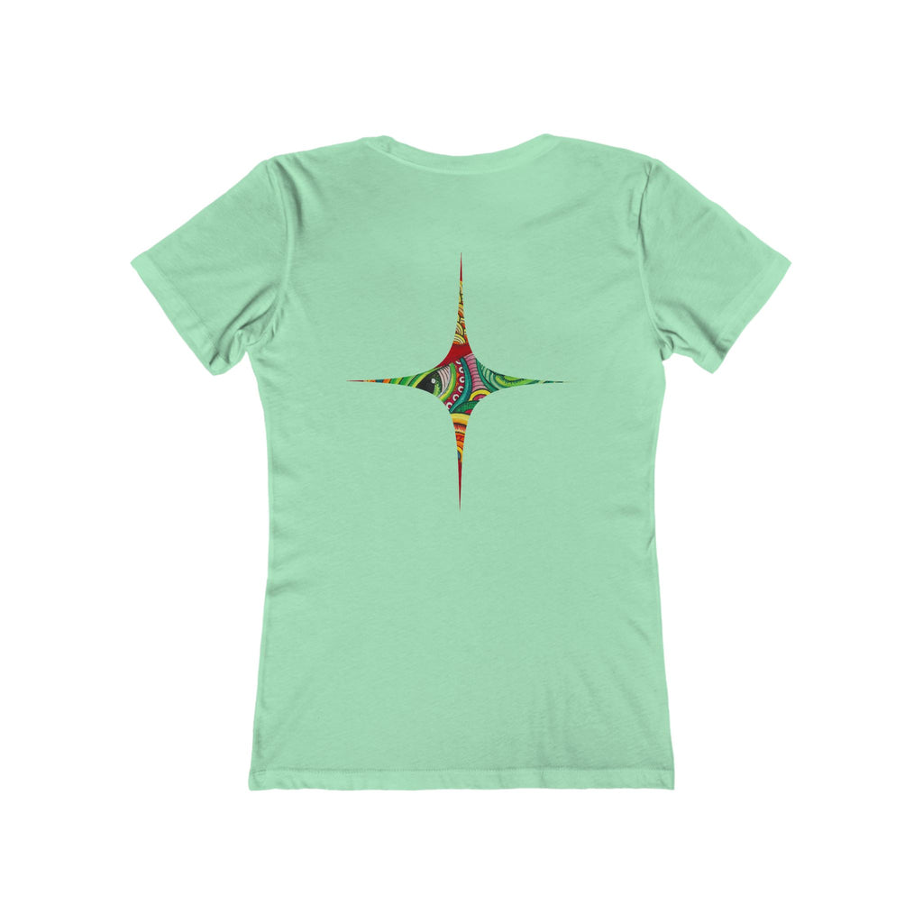 Women's Boyfriend Tee — Colorful Starburst Mandala Graphic #g8643