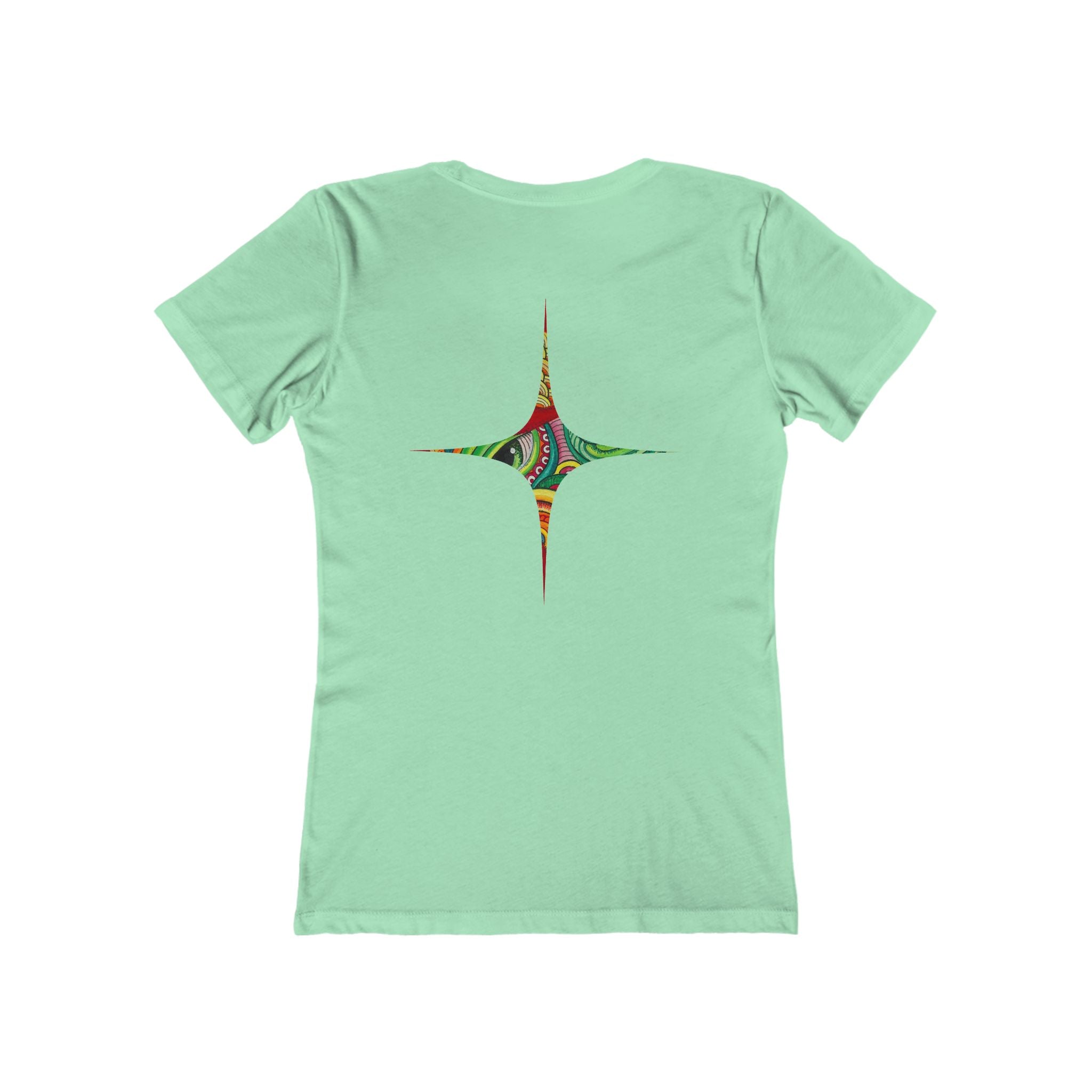 Women's Boyfriend Tee — Colorful Starburst Mandala Graphic #g8643