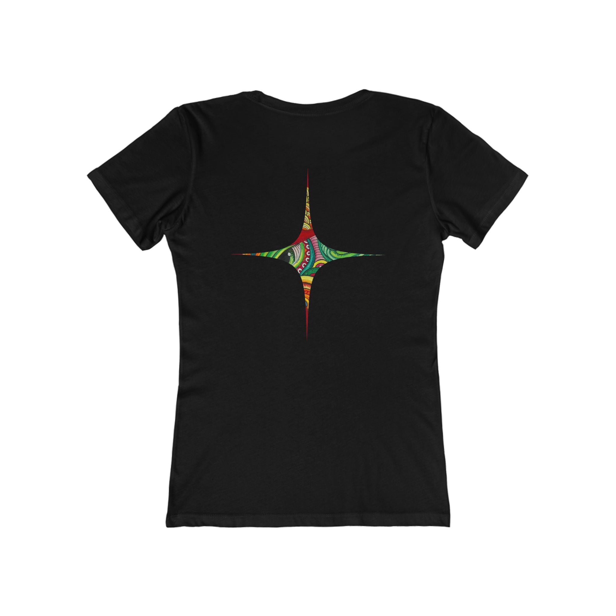 Women's Boyfriend Tee — Colorful Starburst Mandala Graphic #g8643