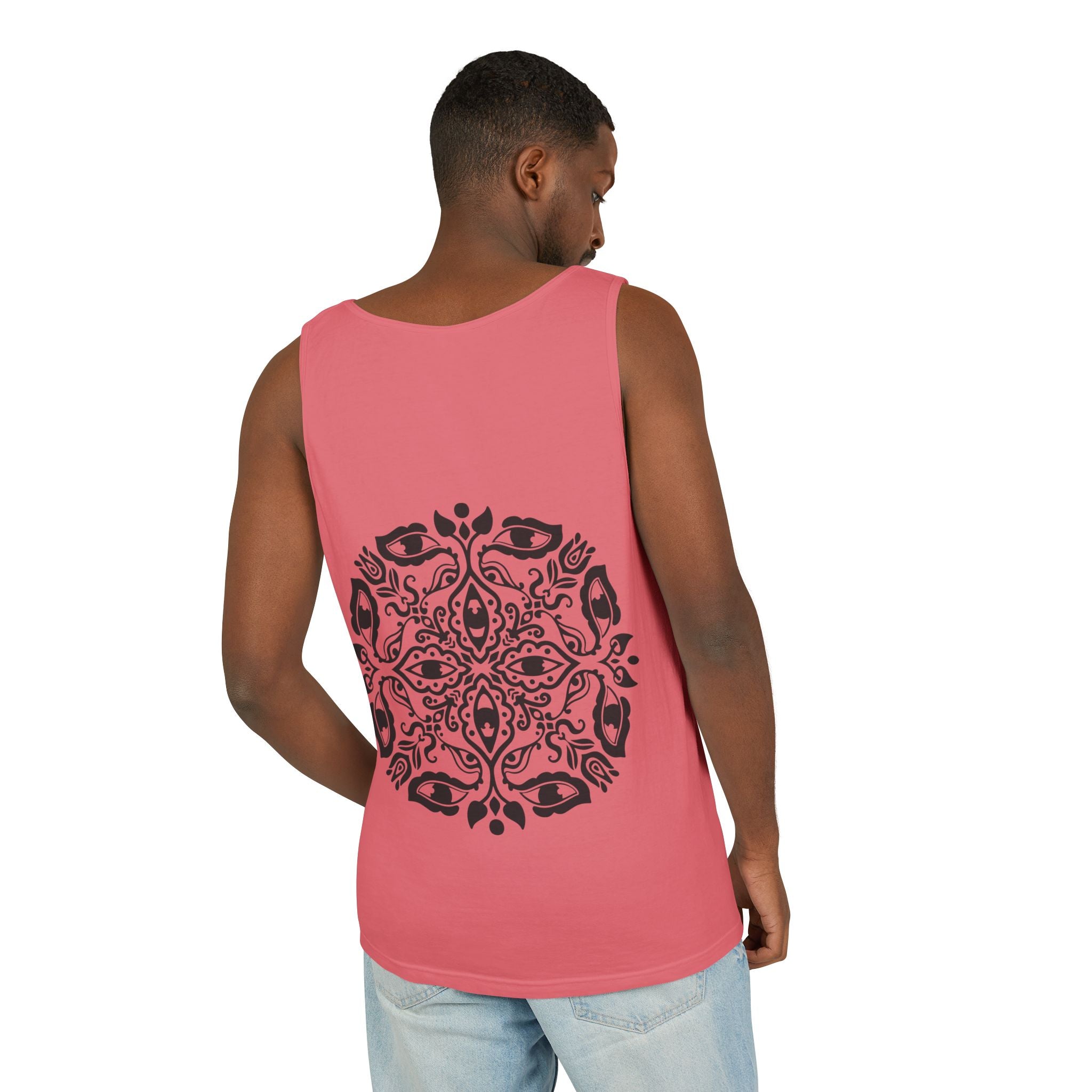 Boho Mandala Tank Top — Black Floral Circular Graphic Tank #fr3