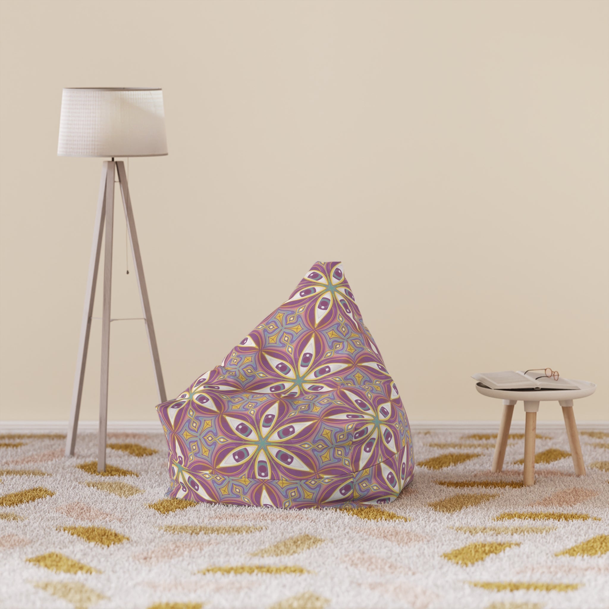 Bohemian Floral Pattern Bean Bag Cover — Retro Pink & Gold Mandala Accent #f68