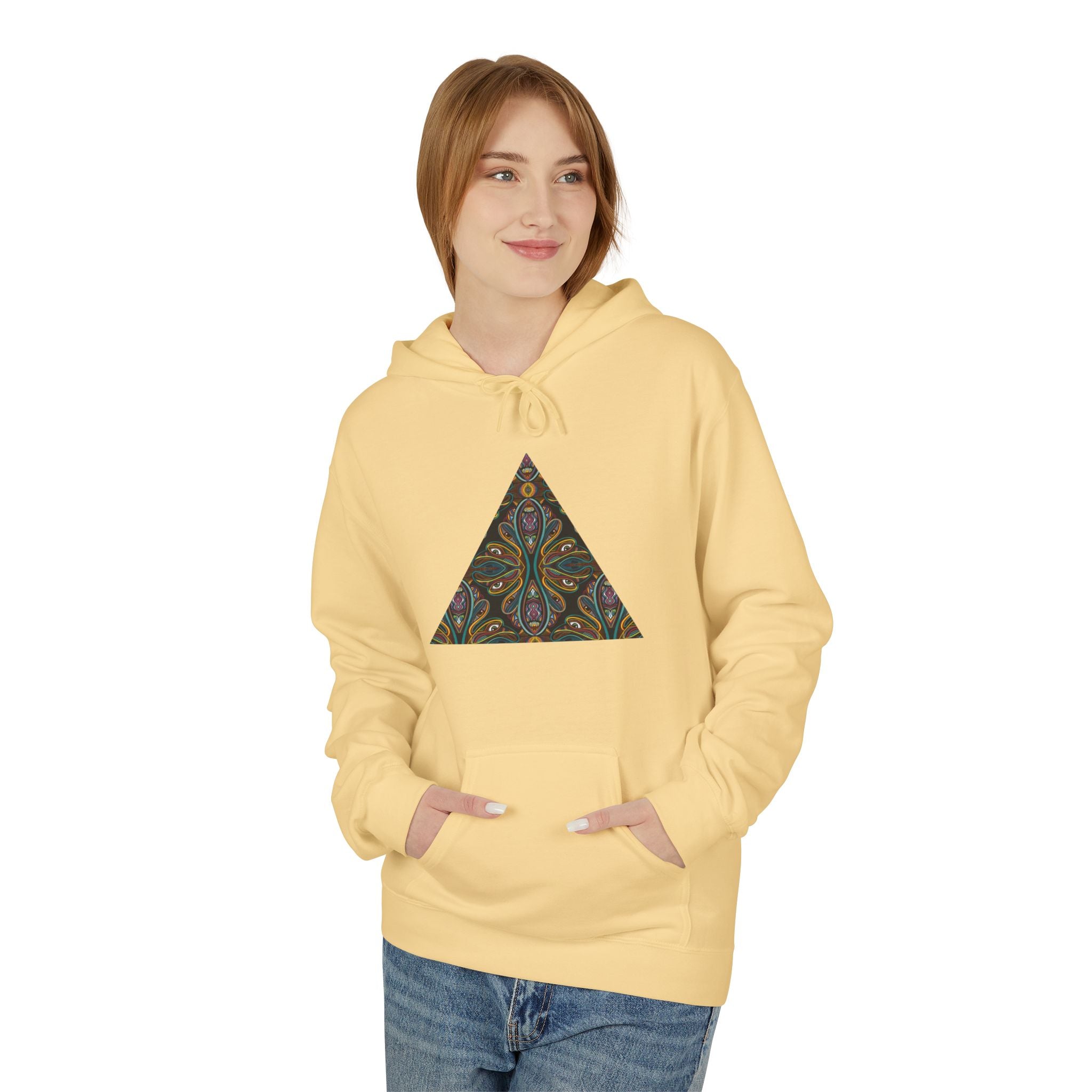 Geometric Mosaic Triangle Hoodie — Decorative Pattern Pullover #i865678