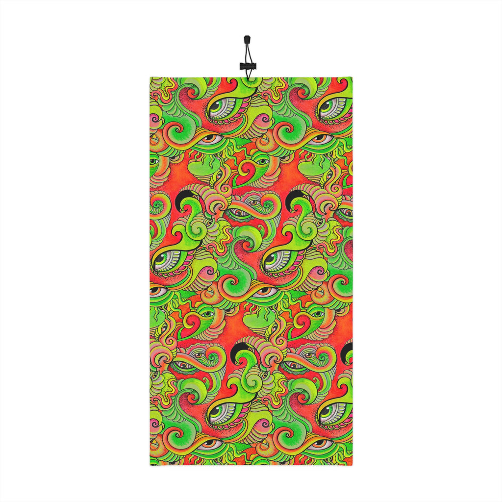 Psychedelic Paisley Winter Neck Gaiter with Drawstring — Bright Green & Orange Thermal Face Warmer #ew865479900