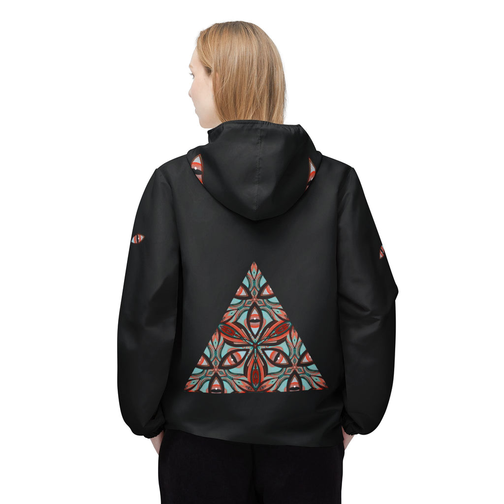 Kaleidoscope Geo Windbreaker Jacket — Patterned Triangle AOP Hooded Windbreaker #s1