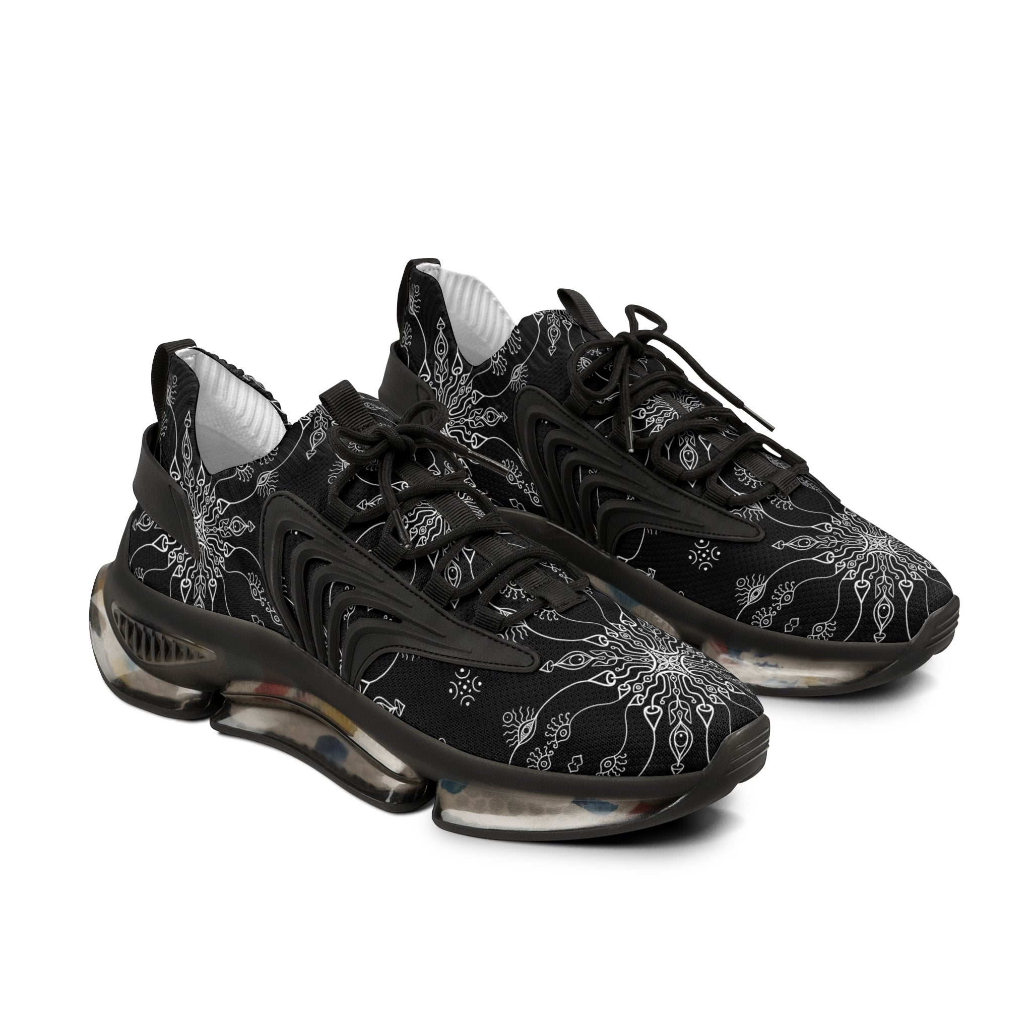 Mesh Sneakers — Black Mandala Athletic Shoes for Men #g76468