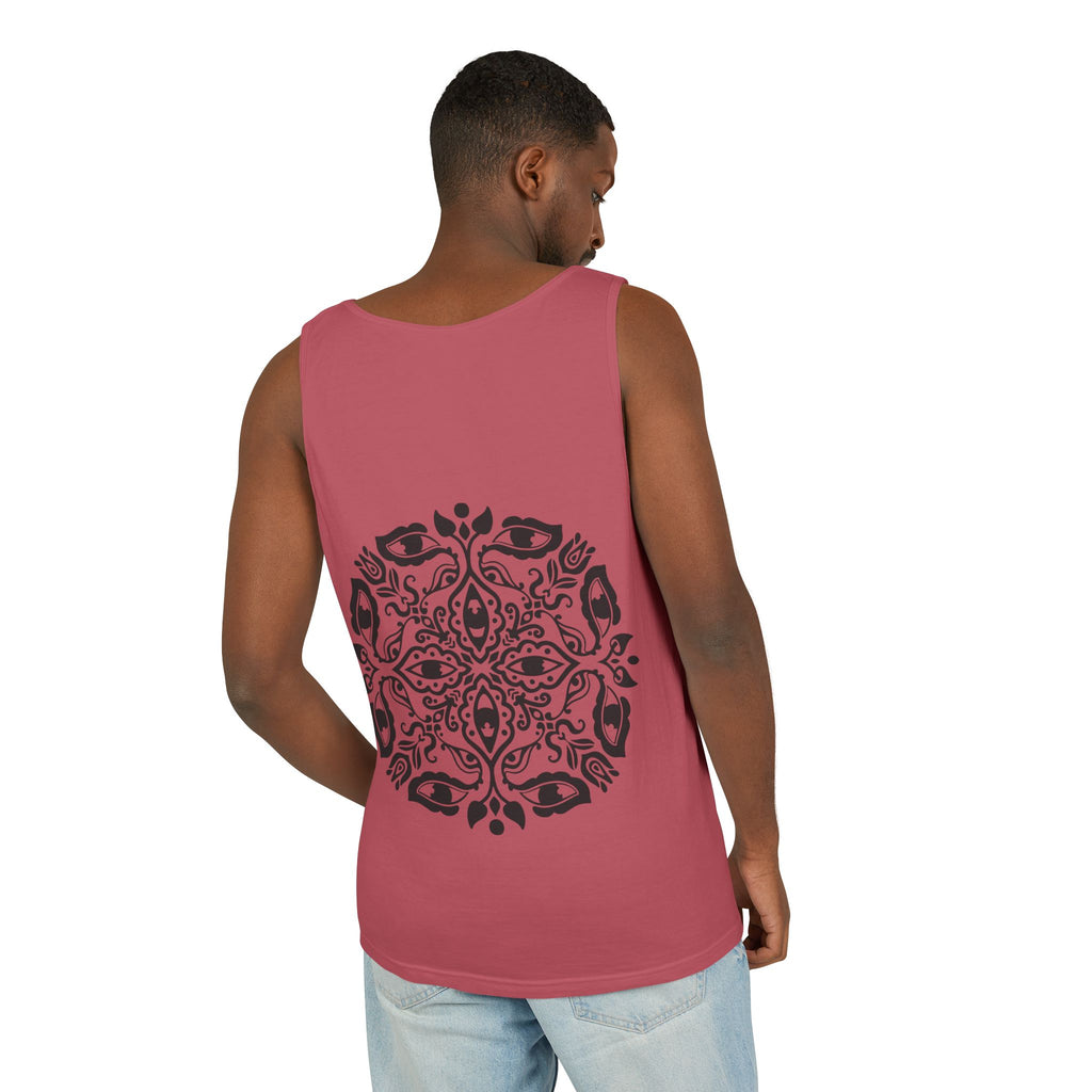 Boho Mandala Tank Top — Black Floral Circular Graphic Tank #fr3