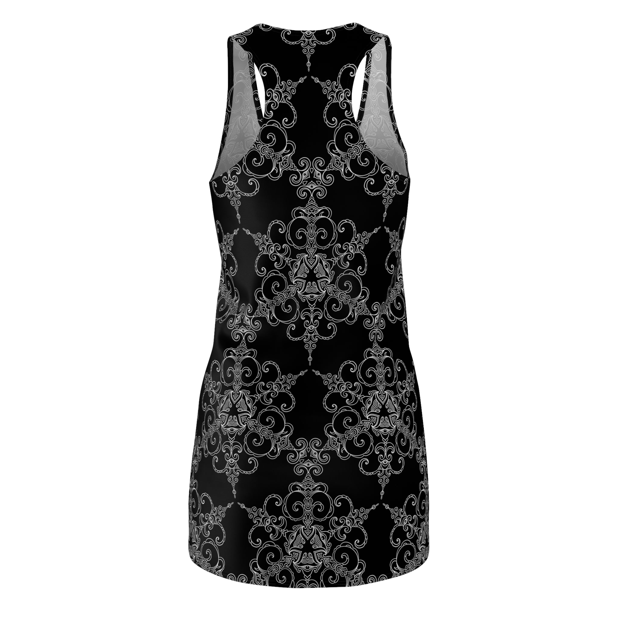 Black Baroque Racerback Dress — Gothic Ornate AOP Midi #ho984556