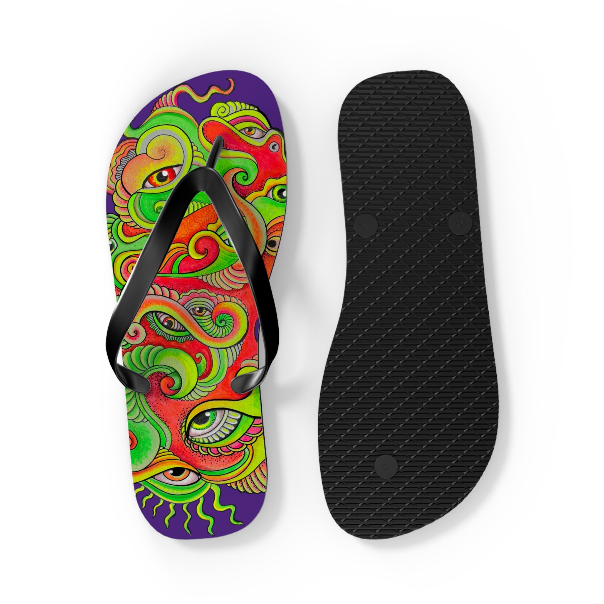 Psychedelic Eye Pattern Flip Flops — Colorful Trippy Summer Sandals #s873455211