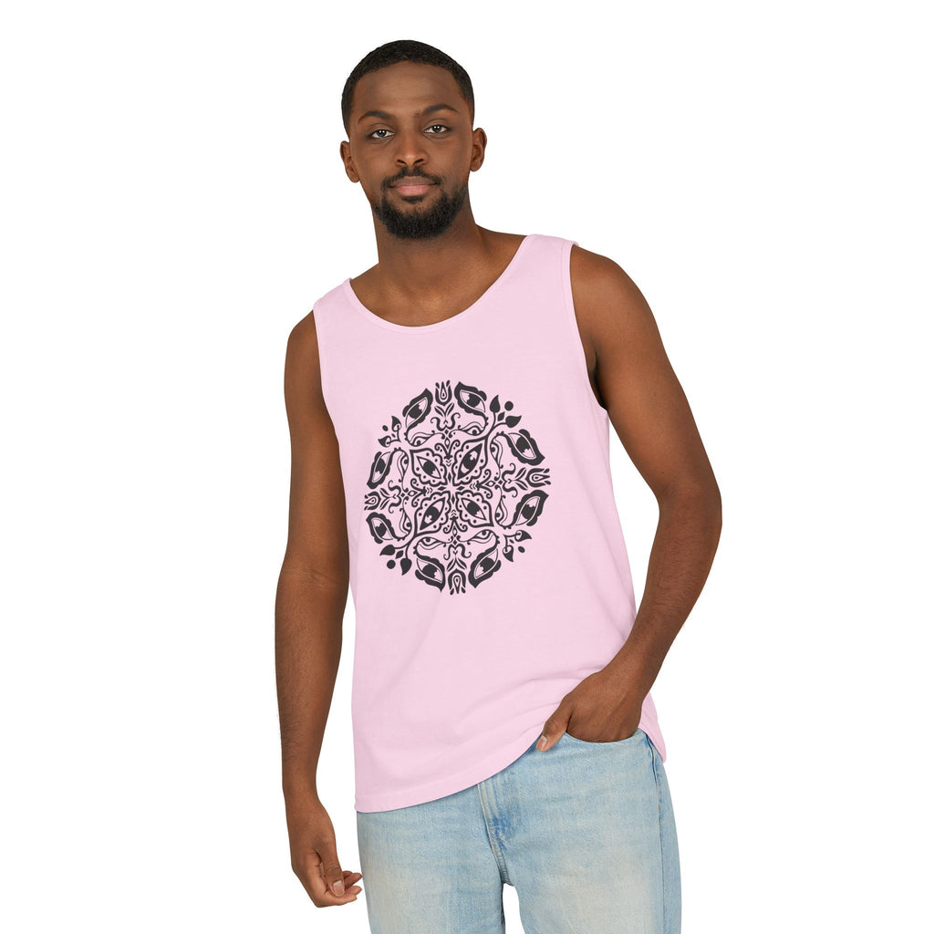 Boho Mandala Tank Top — Black Floral Circular Graphic Tank #fr3