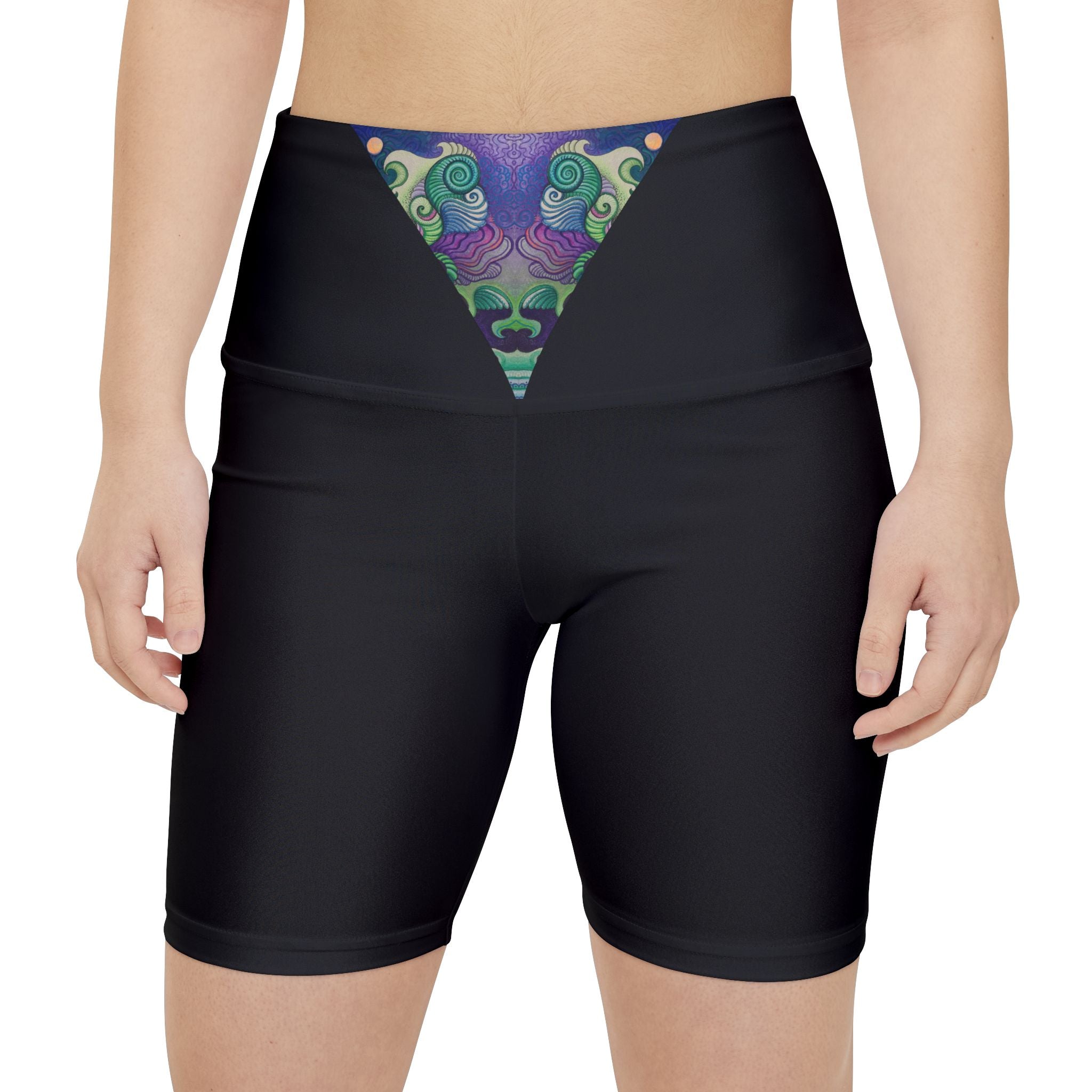 Women's Black V-Waist Workout Shorts with Subtle Floral Vibes – Athletic Bike Shorts