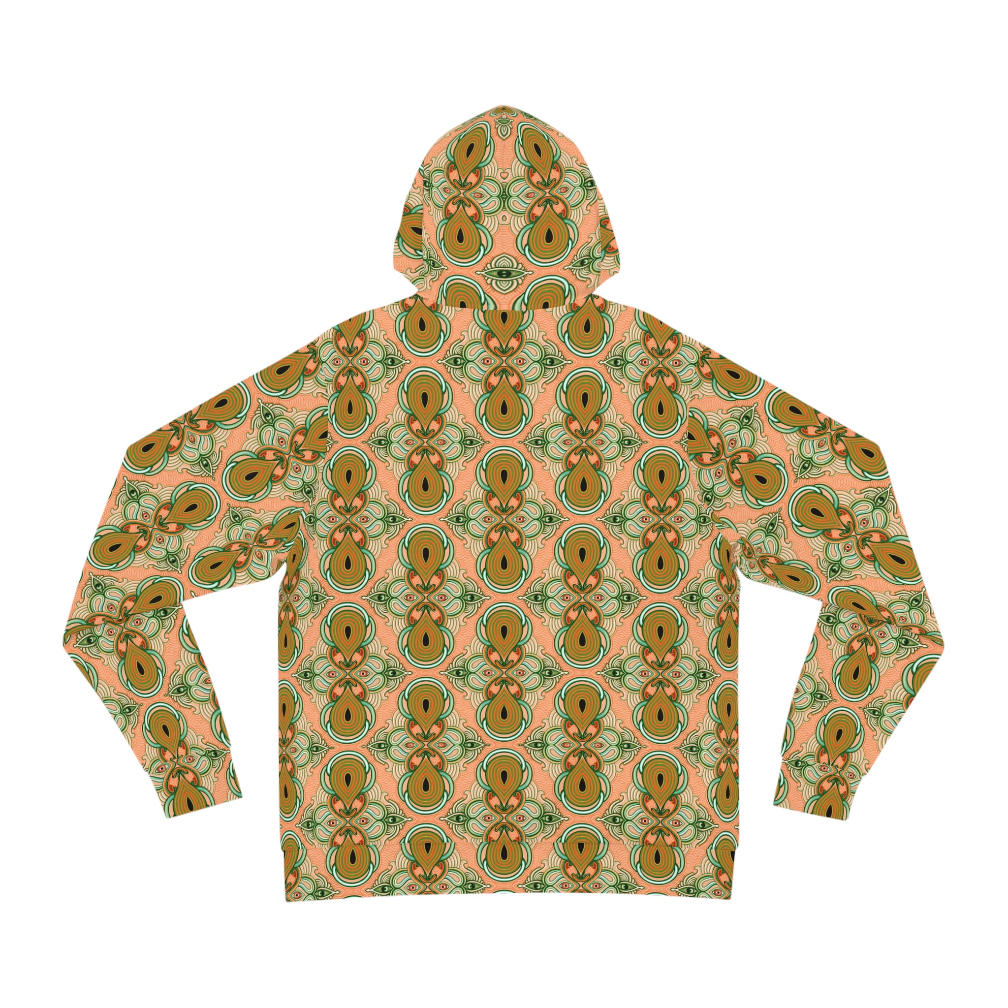 Retro Floral Pattern Hoodie — Green Orange All-Over Print Fashion Hoodie #g000635