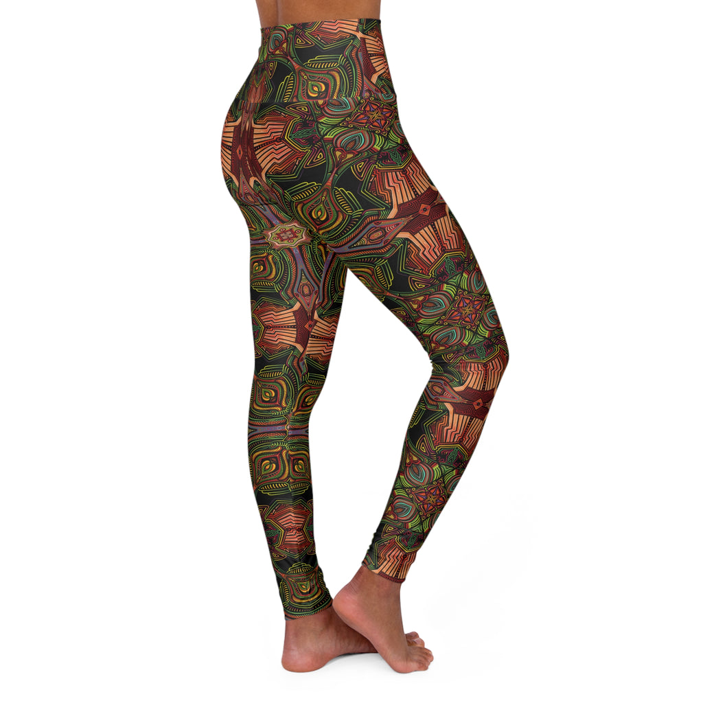 High-Waist Yoga Leggings — Earthy Kaleidoscope Pattern #q345