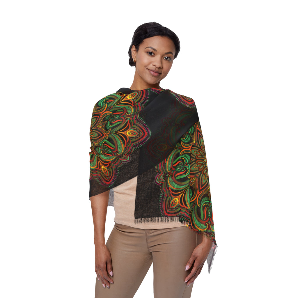 Mandala Light Scarf — Boho Floral Fringe Scarf for Fall & Gift Giving #h32875