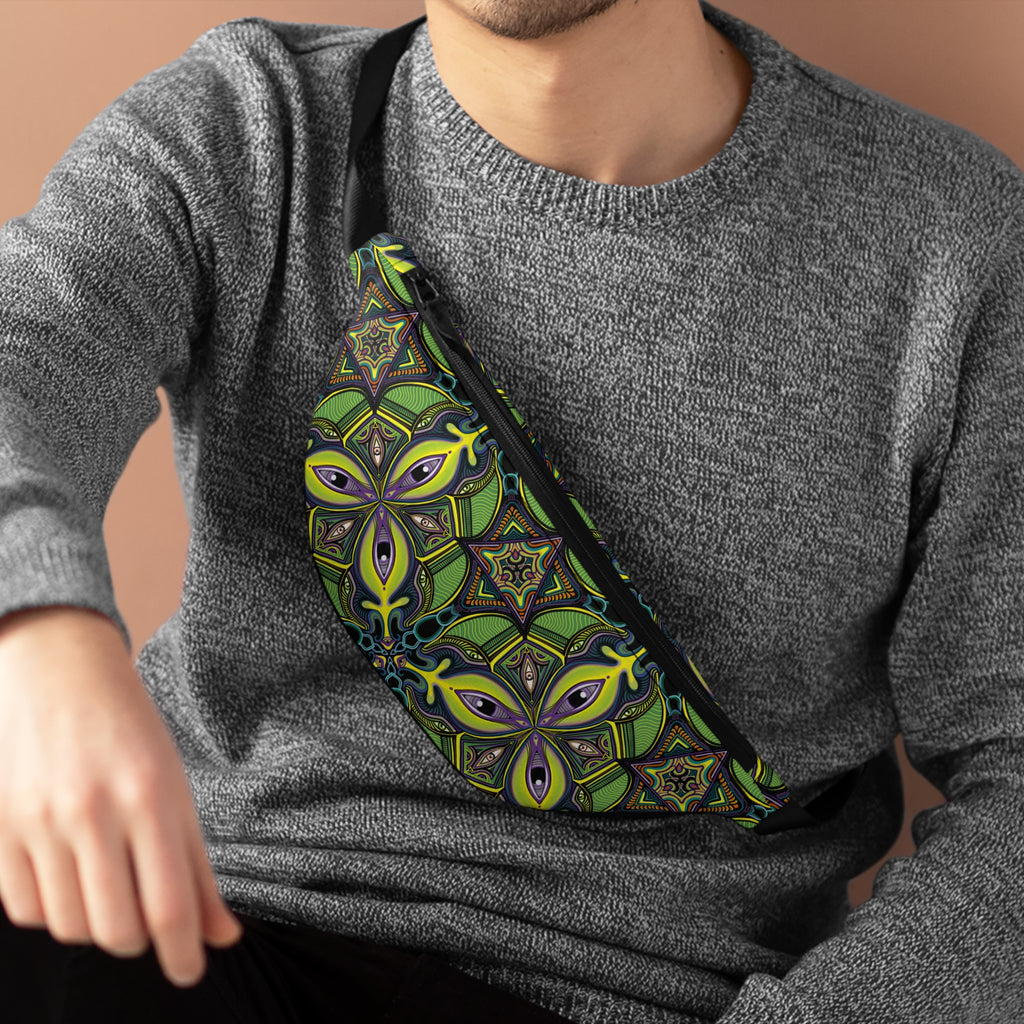 Green Kaleidoscope Fanny Pack — Psychedelic Floral Waist Bag #psb22
