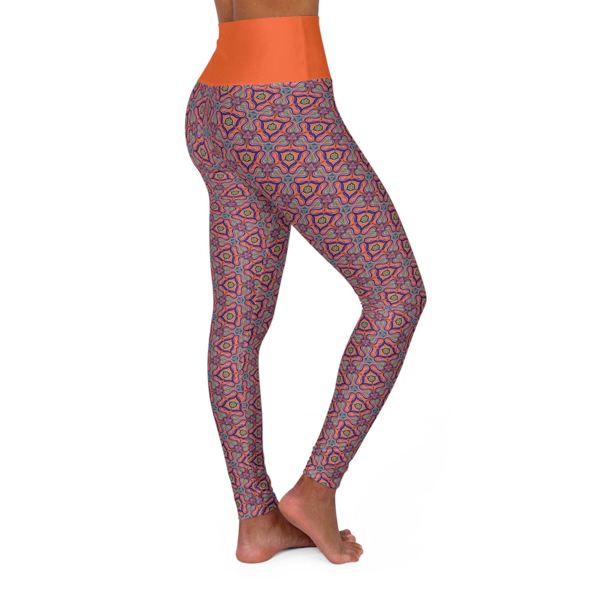 High-Waist Geometric Mandala Yoga Leggings – Vibrant Boho Activewear