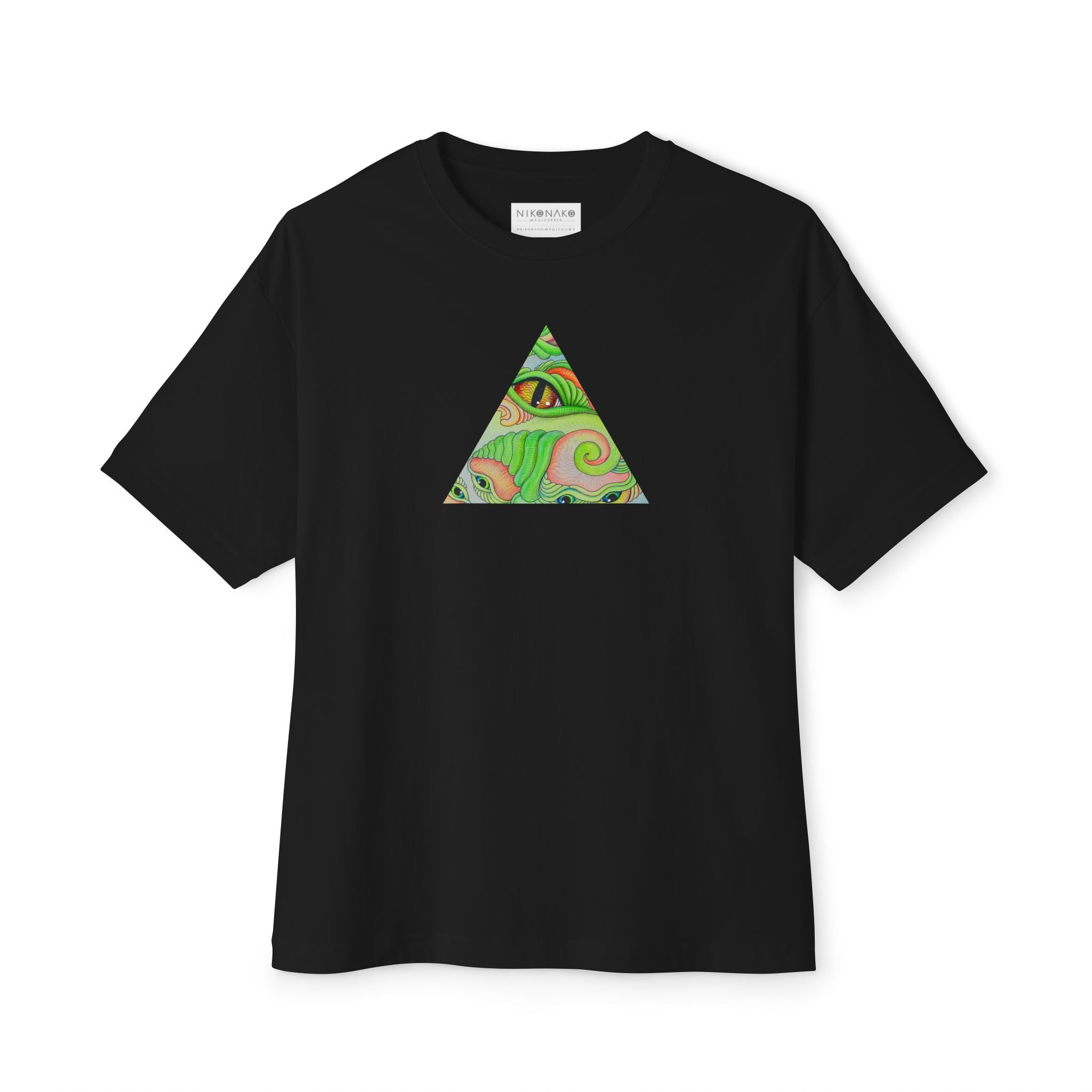 Psychedelic Triangle & Circle Graphic Tee — Retro Swirl Art T-Shirt #gr9523