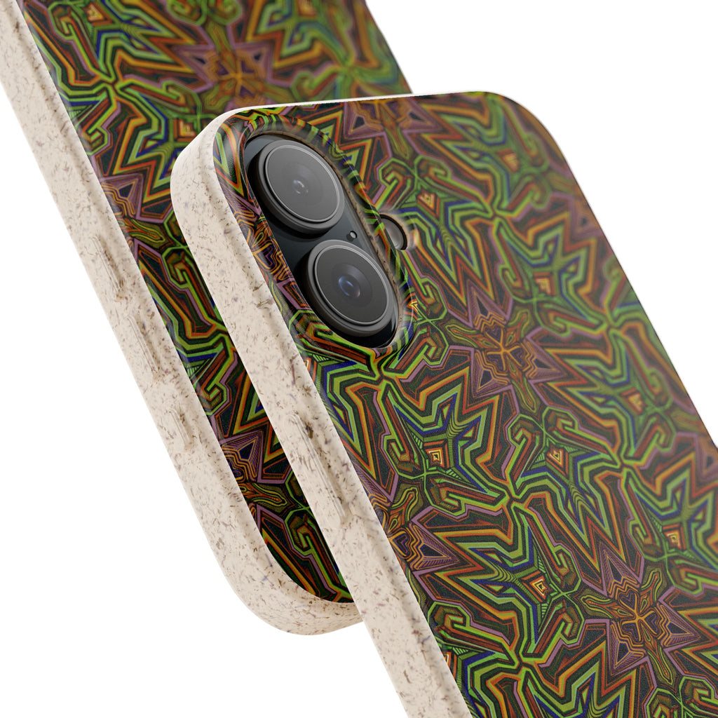 Biodegradable Phone Case — Earthy Green Kaleidoscope Pattern #c3