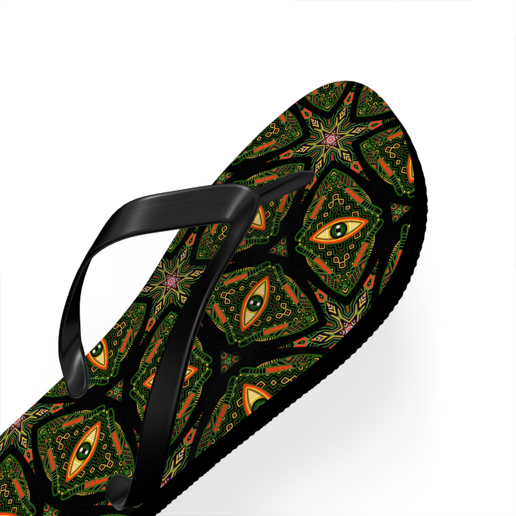 Kaleidoscope Green Pattern Flip Flops — Boho Summer Beach Sandals #k9753