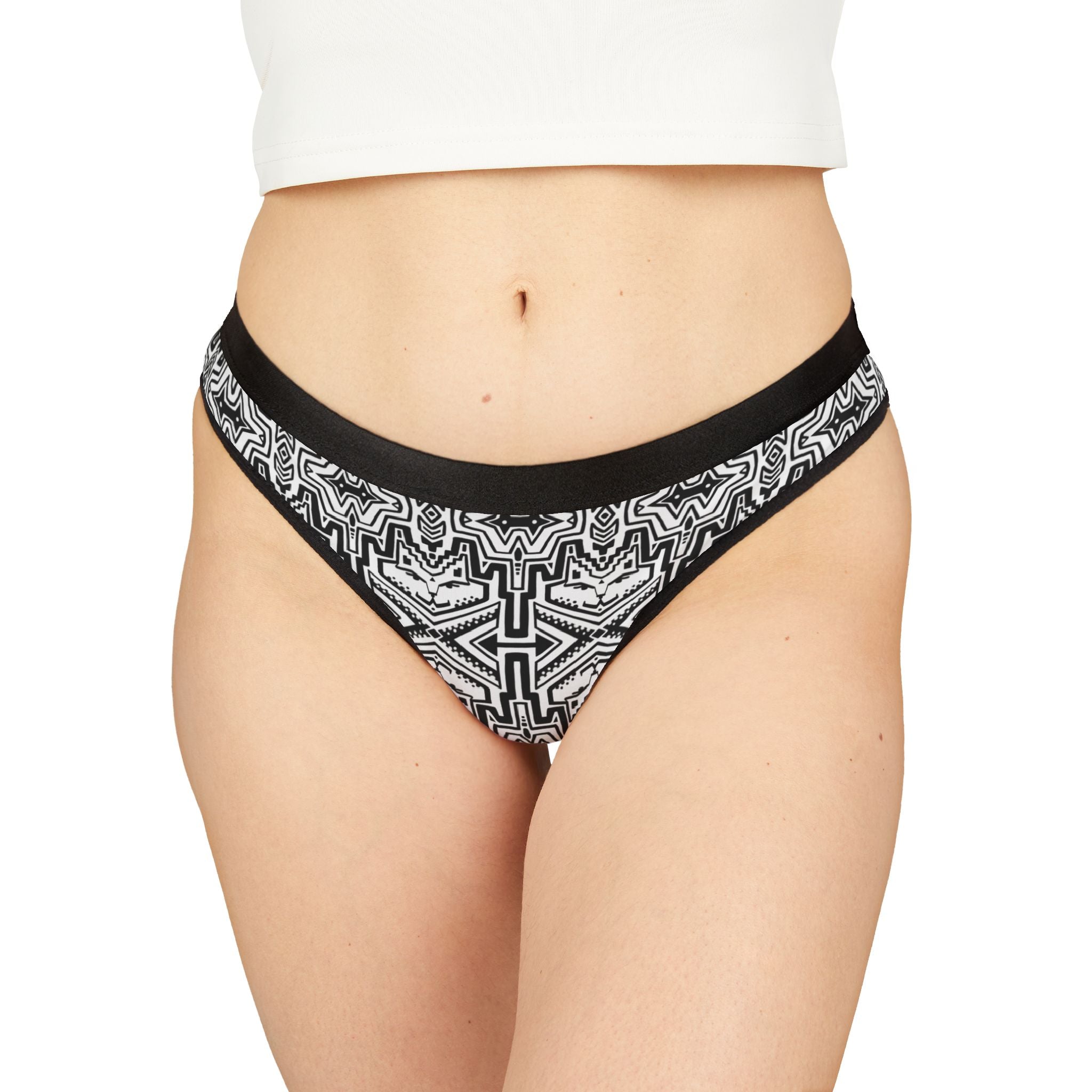 Black & White Geometric Thong – Women's Patterned Intimates #h8755790
