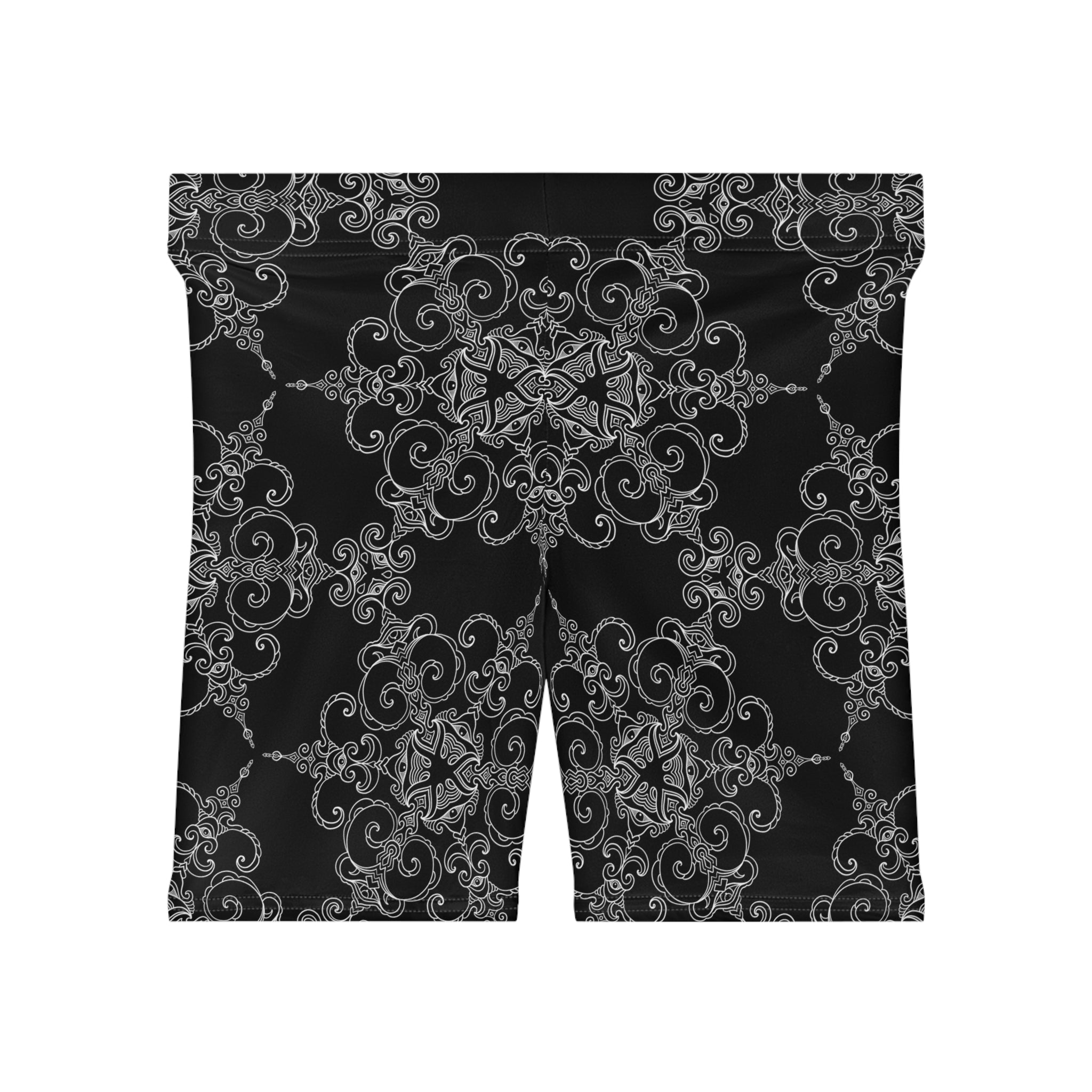 Mandala Lace Biker Shorts — Black Floral Kaleidoscope Women’s Activewear #g65467