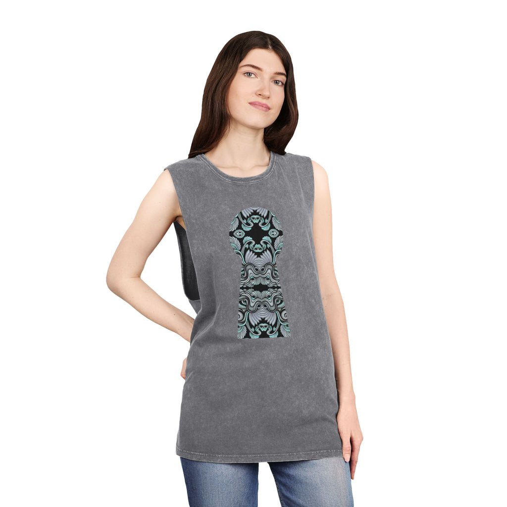 Stonewash Tank Top with Ornate Keyhole Design #sdxv24498