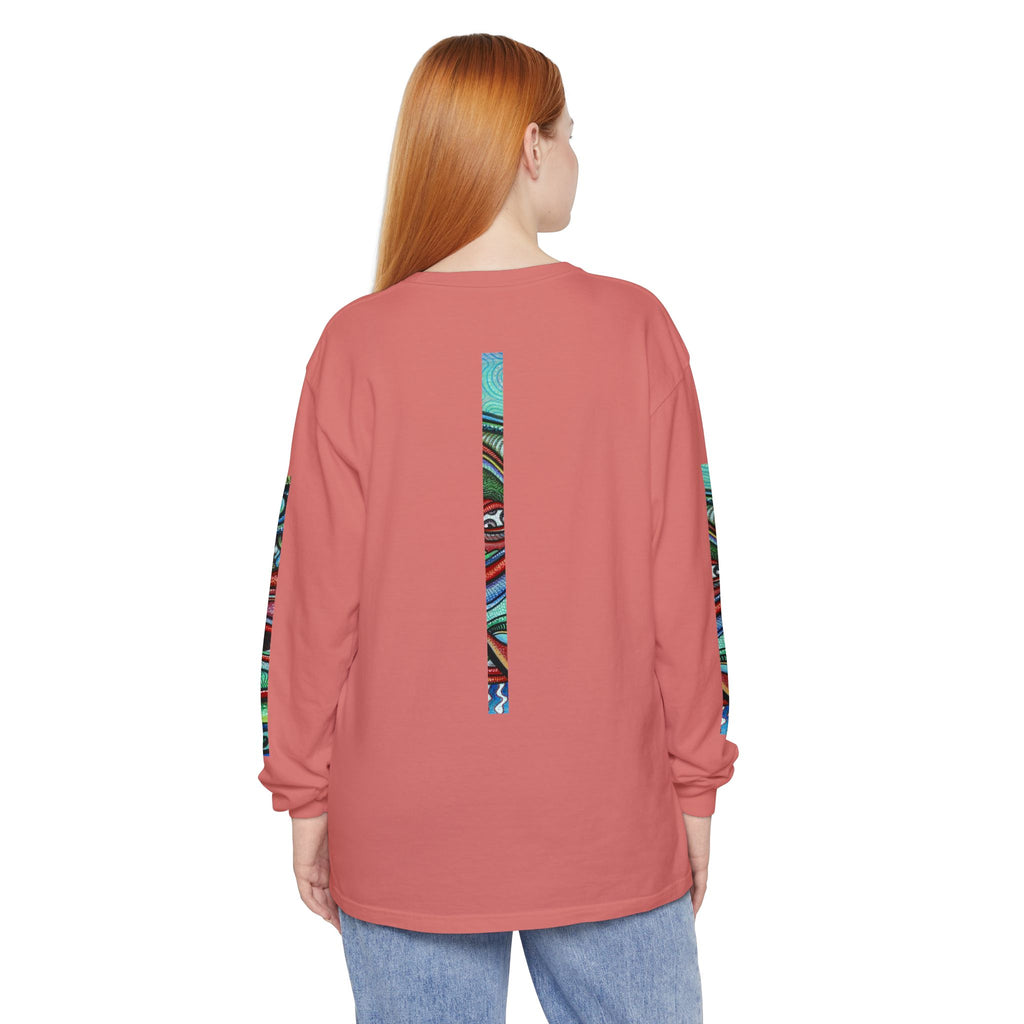 Psychedelic Starburst Long Sleeve Tee — Colorful Eye & Sleeve Stripe Design #k976344