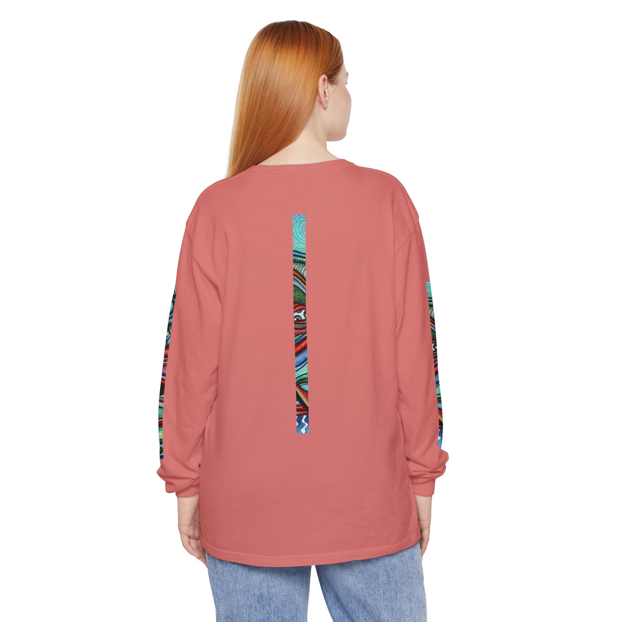 Psychedelic Starburst Long Sleeve Tee — Colorful Eye & Sleeve Stripe Design #k976344