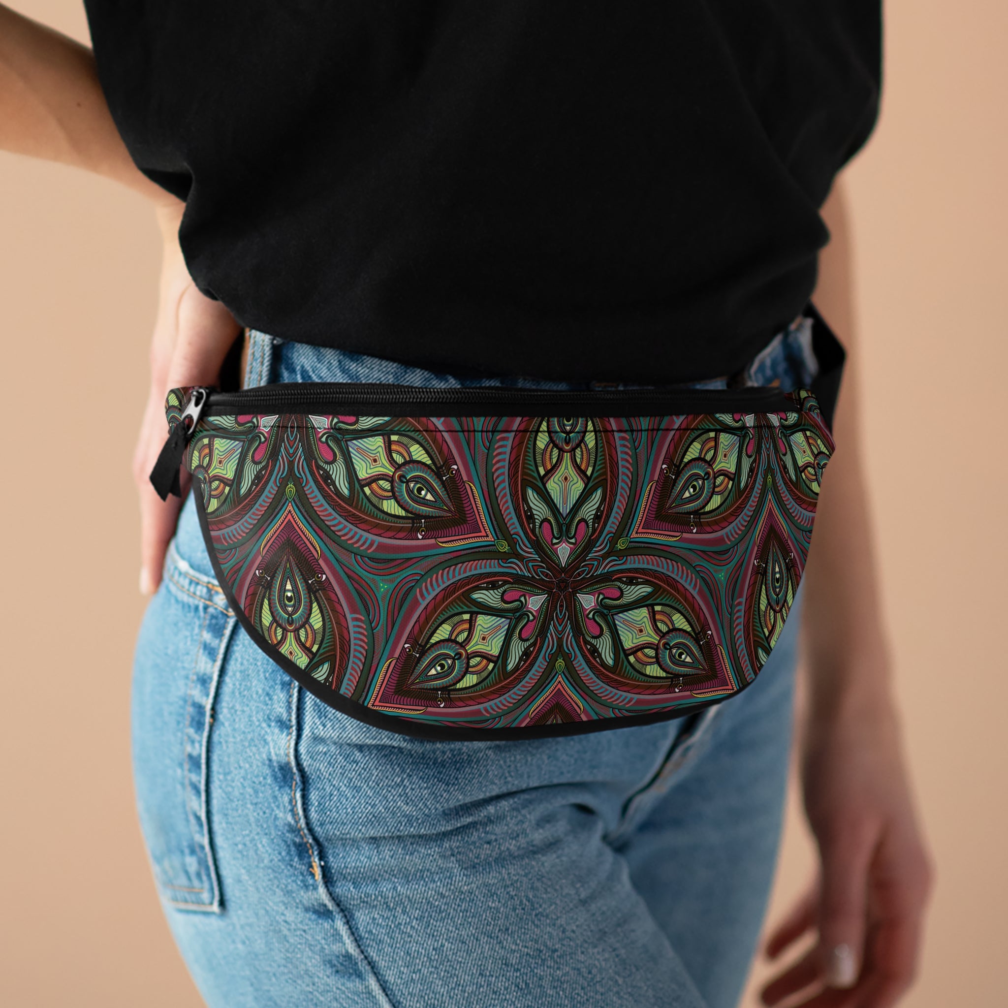 Boho Kaleidoscope Fanny Pack – Retro Floral Waist Bag #fp777