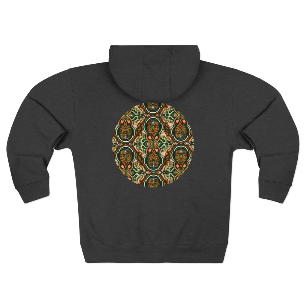 Geometric Tribal Pattern Zip Hoodie — Earthy Mandala Triangle & Circle Design #zh137