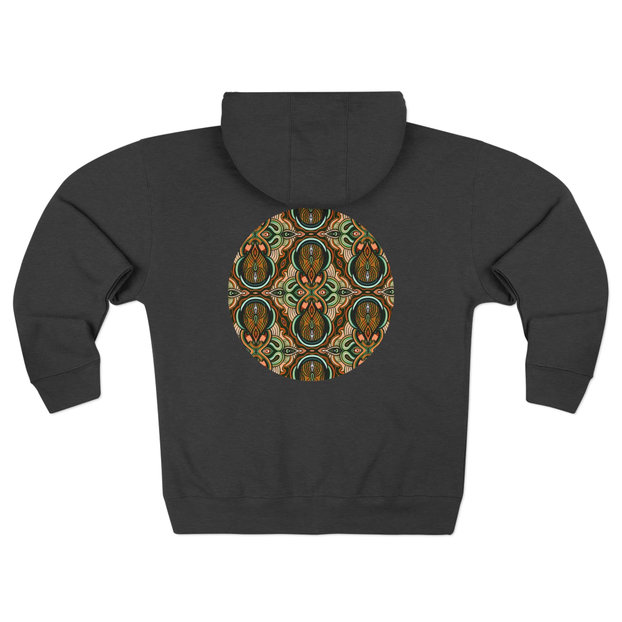 Geometric Tribal Pattern Zip Hoodie — Earthy Mandala Triangle & Circle Design #zh137