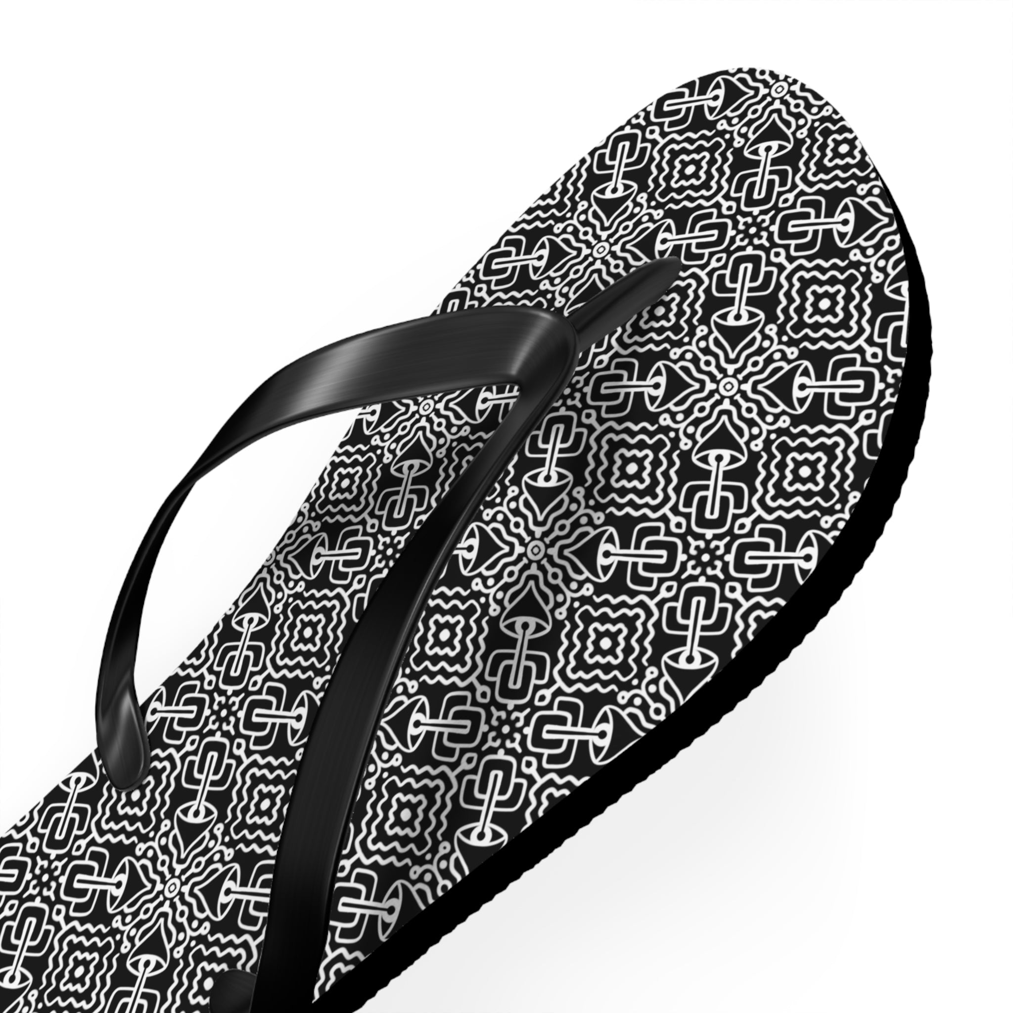 Monochrome Geometric Flip Flops — Black & White Aztec Pattern Beach Sandals #d98646