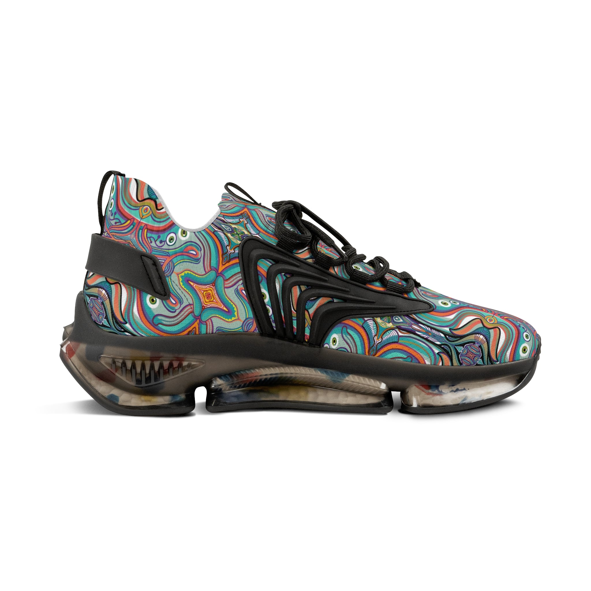 Men's Mesh Sneakers — Colorful Psychedelic Swirl Athletic Shoes #xc46097