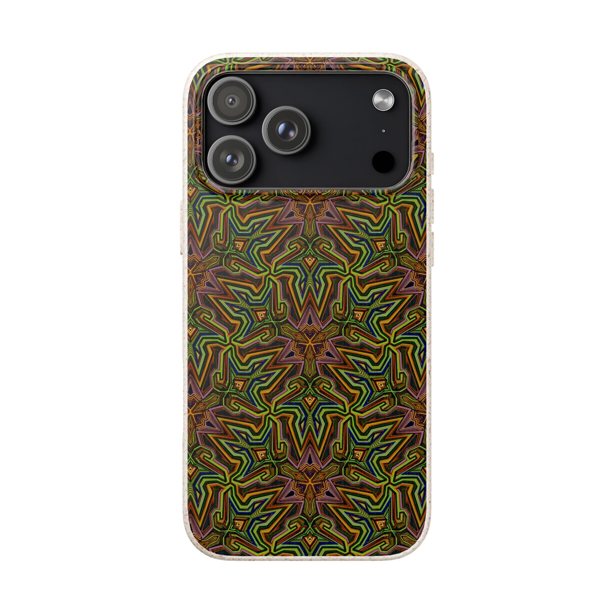 Biodegradable Phone Case — Earthy Green Kaleidoscope Pattern #c3