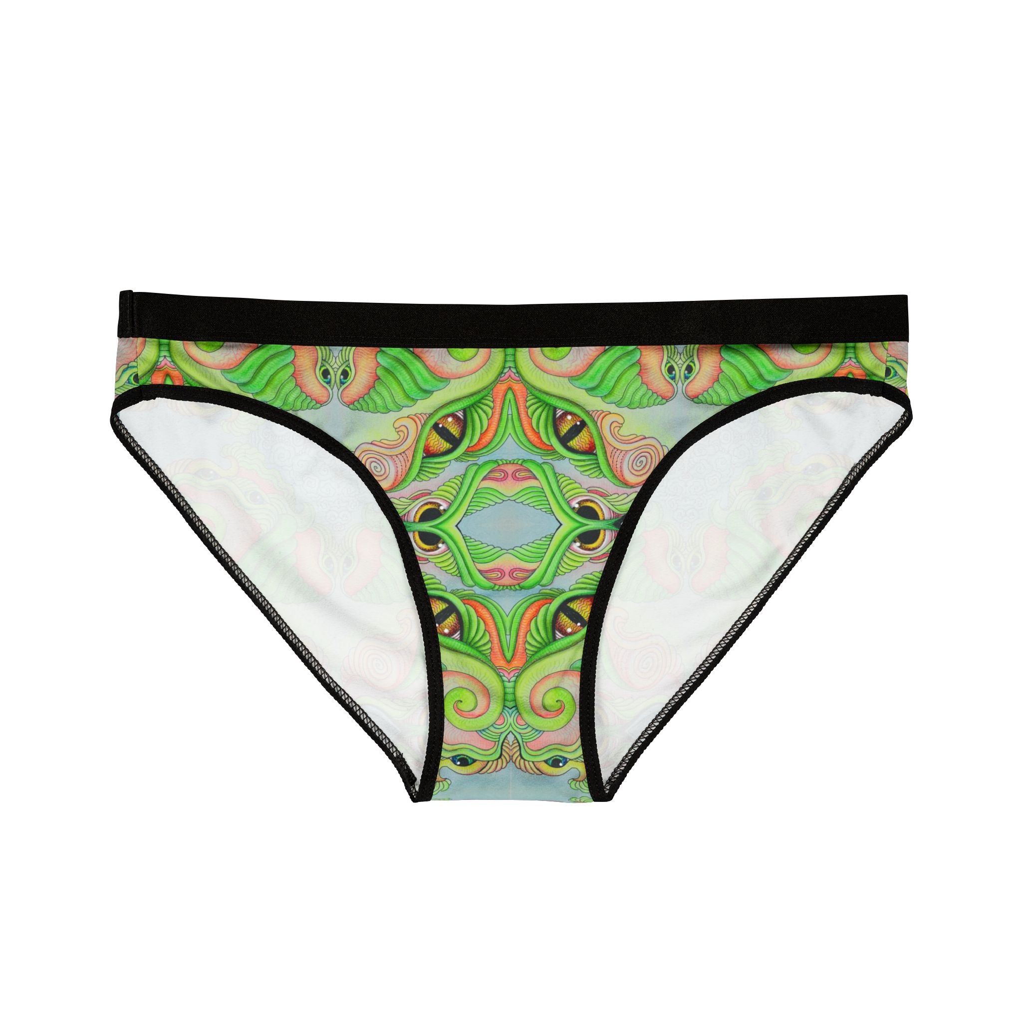 Women's Printed Bikini Briefs — Green Psychedelic Kaleidoscope Pattern #h976433