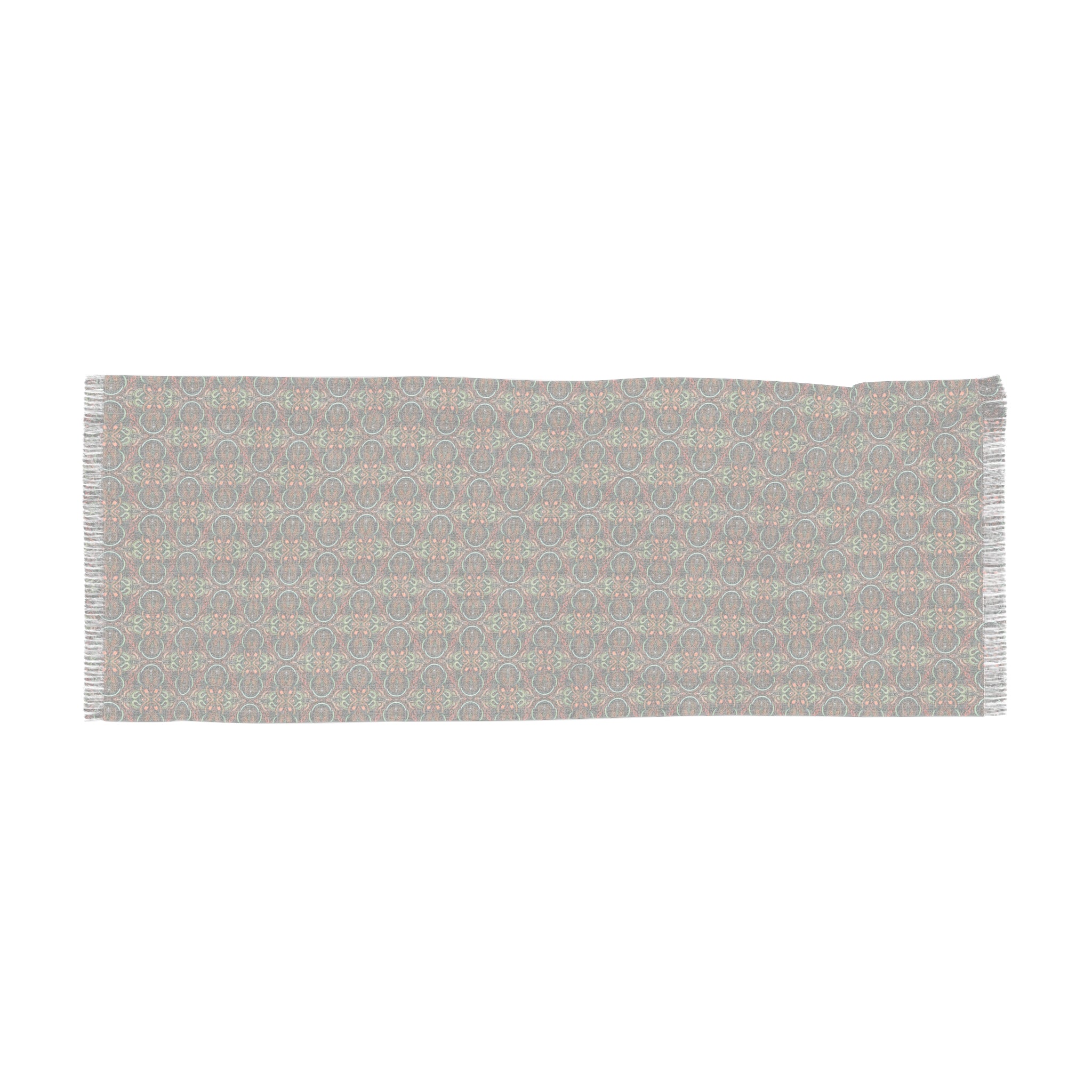 Lightweight Boho Mosaic Scarf — Earthy Geometric Pattern #u87546899