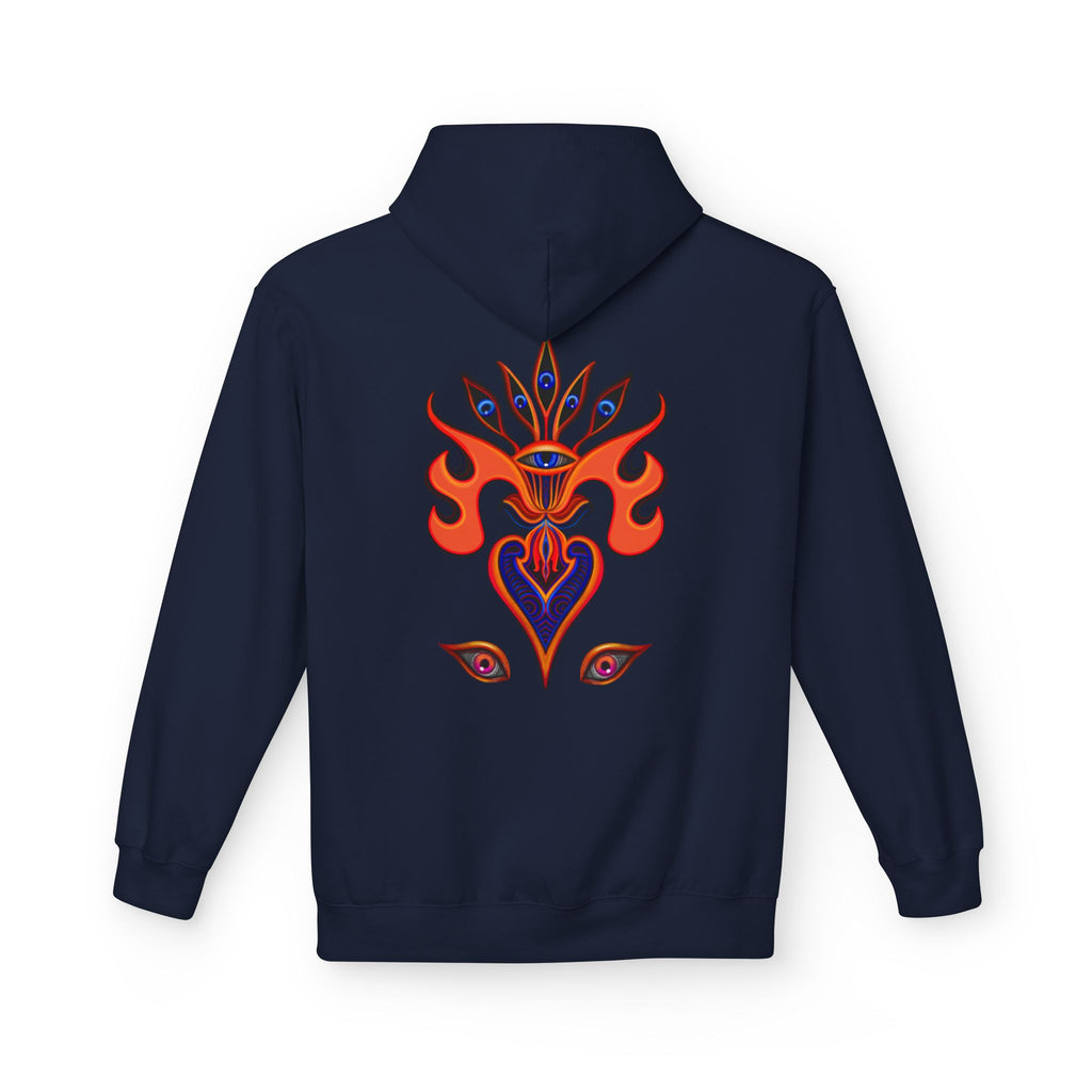 Psychedelic Third-Eye Heart Hoodie | Surreal Eye Motif, Flame Crown