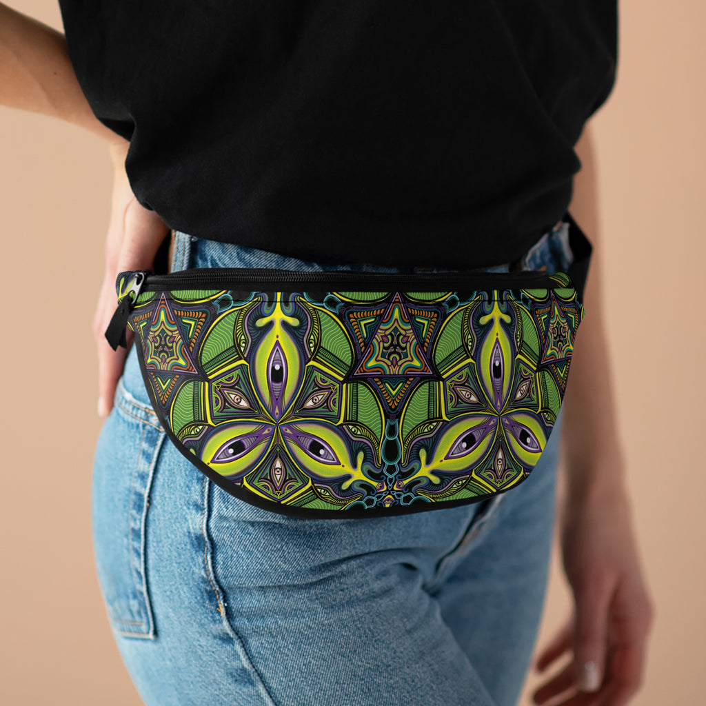 Green Kaleidoscope Fanny Pack — Psychedelic Floral Waist Bag #psb22