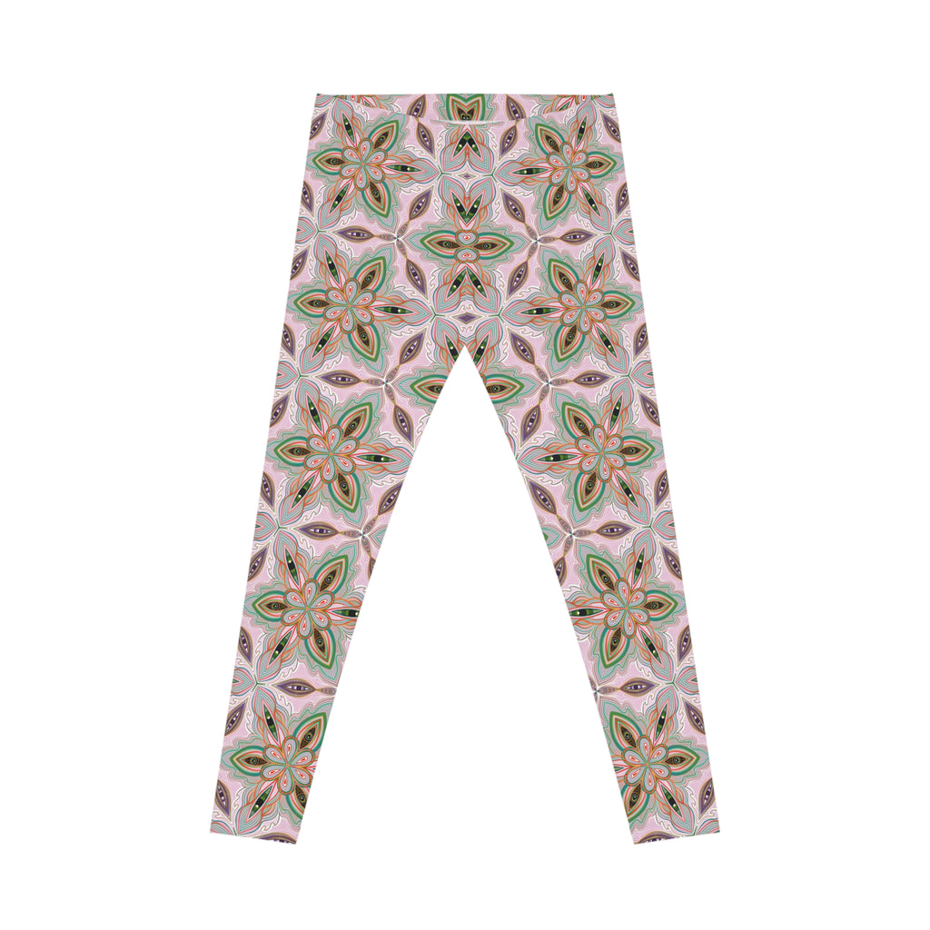 Floral Kaleidoscope Leggings — Pink & Green Patterned Women's Leggings #g006332