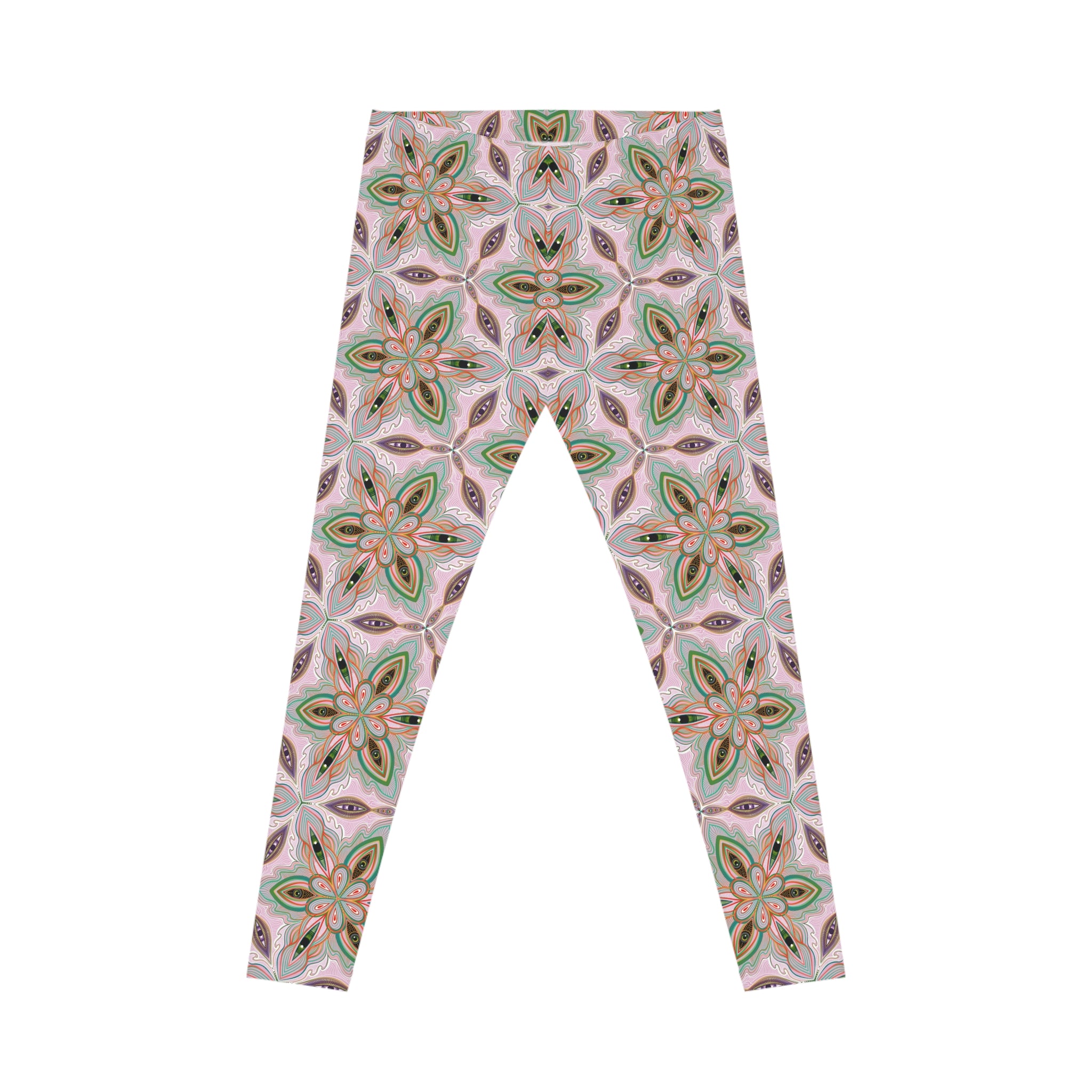 Floral Kaleidoscope Leggings — Pink & Green Patterned Women's Leggings #g006332