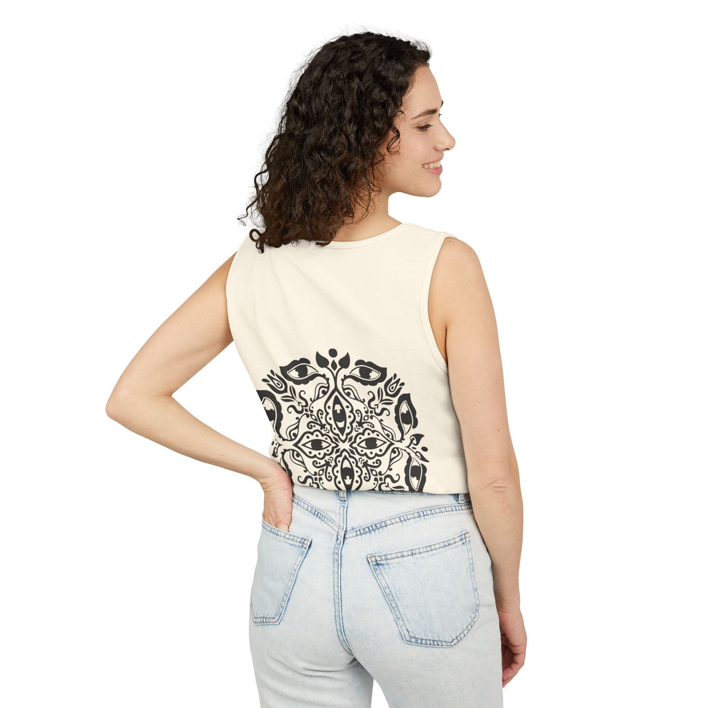 Boho Mandala Tank Top — Black Floral Circular Graphic Tank #fr3