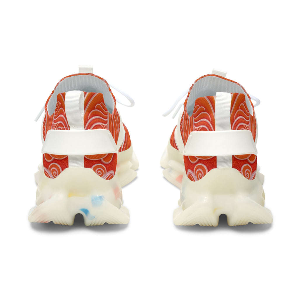 Women's Mesh Sneakers — Orange Abstract Wave Pattern Lightweight Running Shoes #out866900