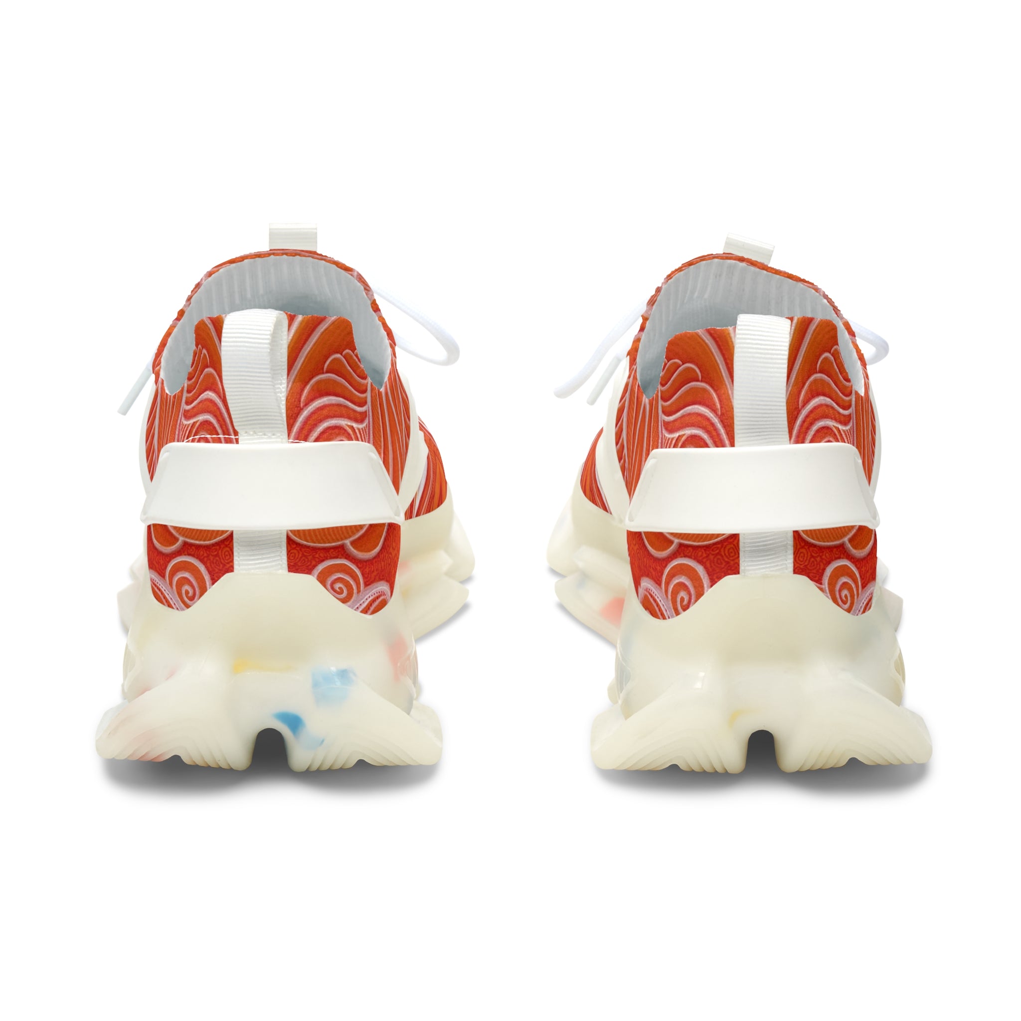 Women's Mesh Sneakers — Orange Abstract Wave Pattern Lightweight Running Shoes #out866900